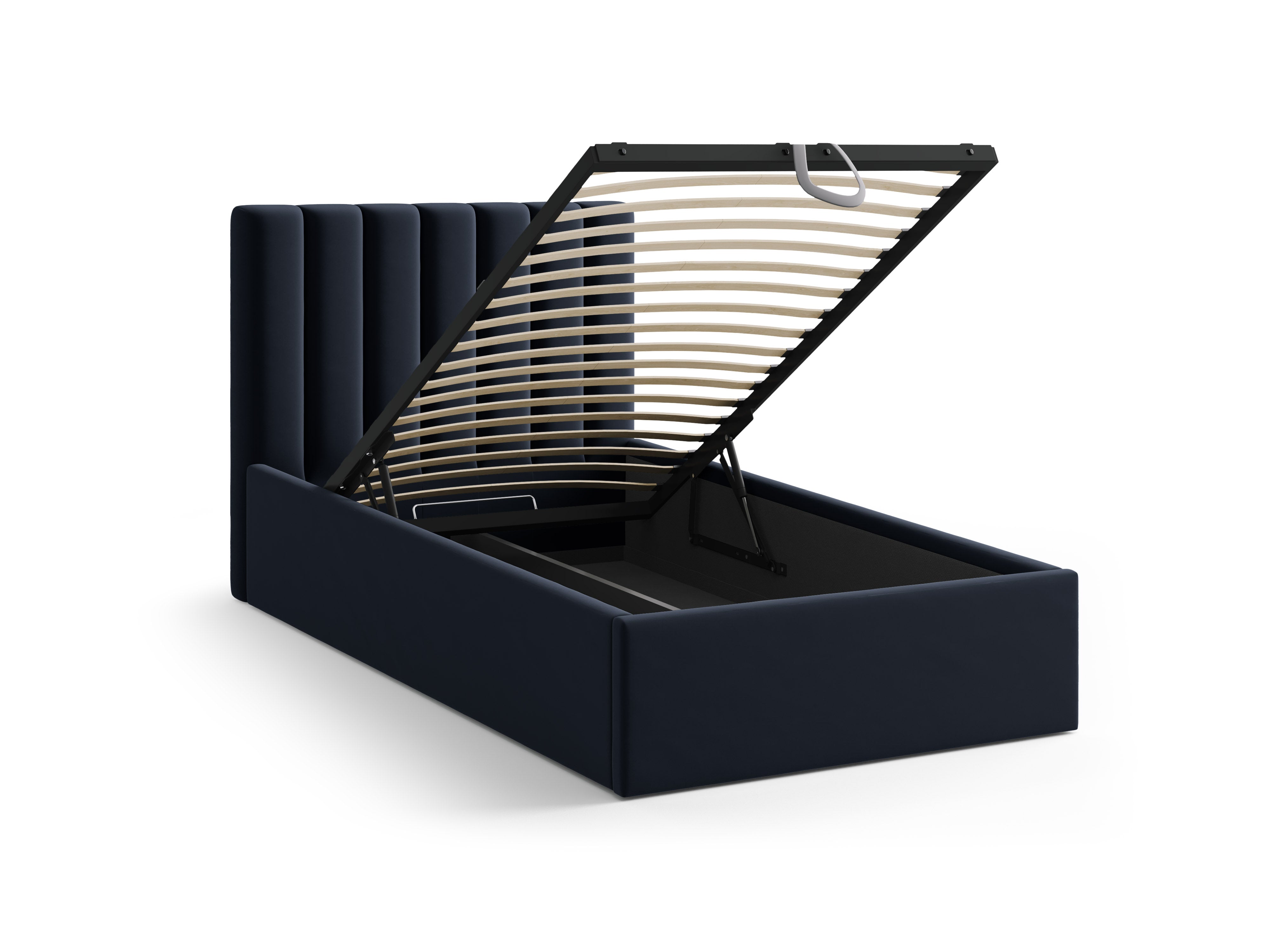 Einzelbett aus Samt mit Bettkasten ALLISON in Marineblau