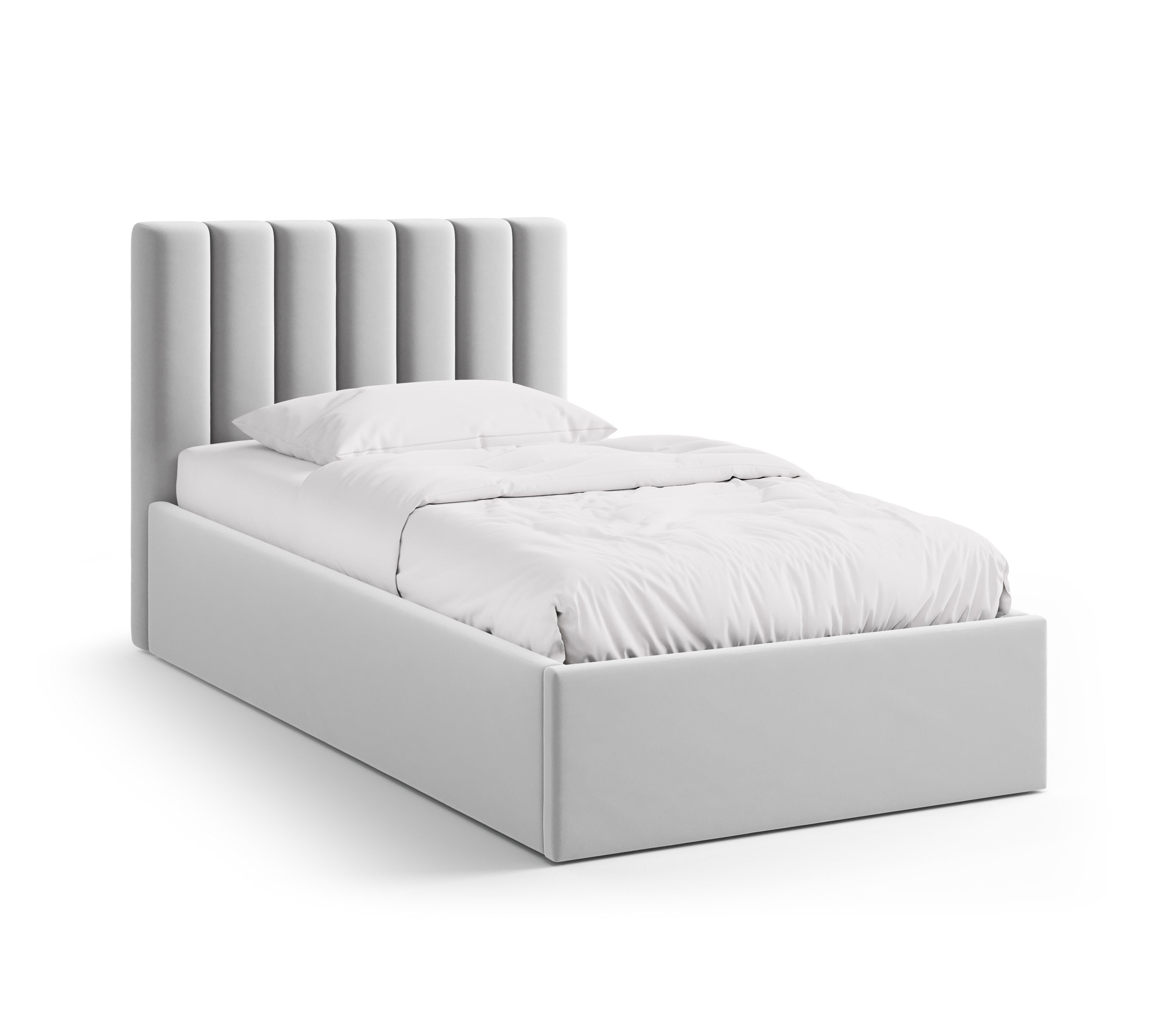 Einzelbett aus Samt mit Bettkasten ALLISON silberfarben