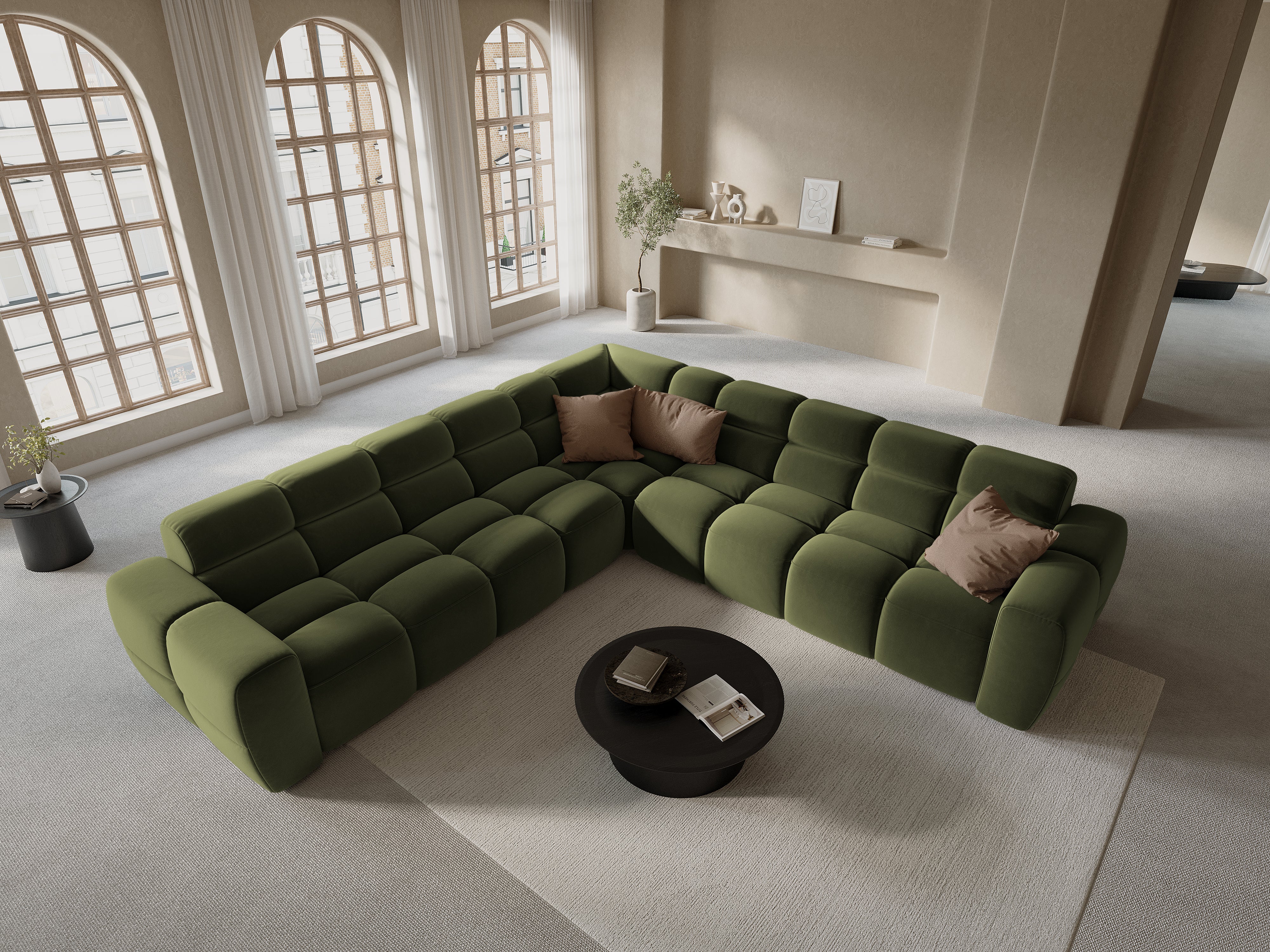 Symmetrische Eckcouch LISA grüner Chenille