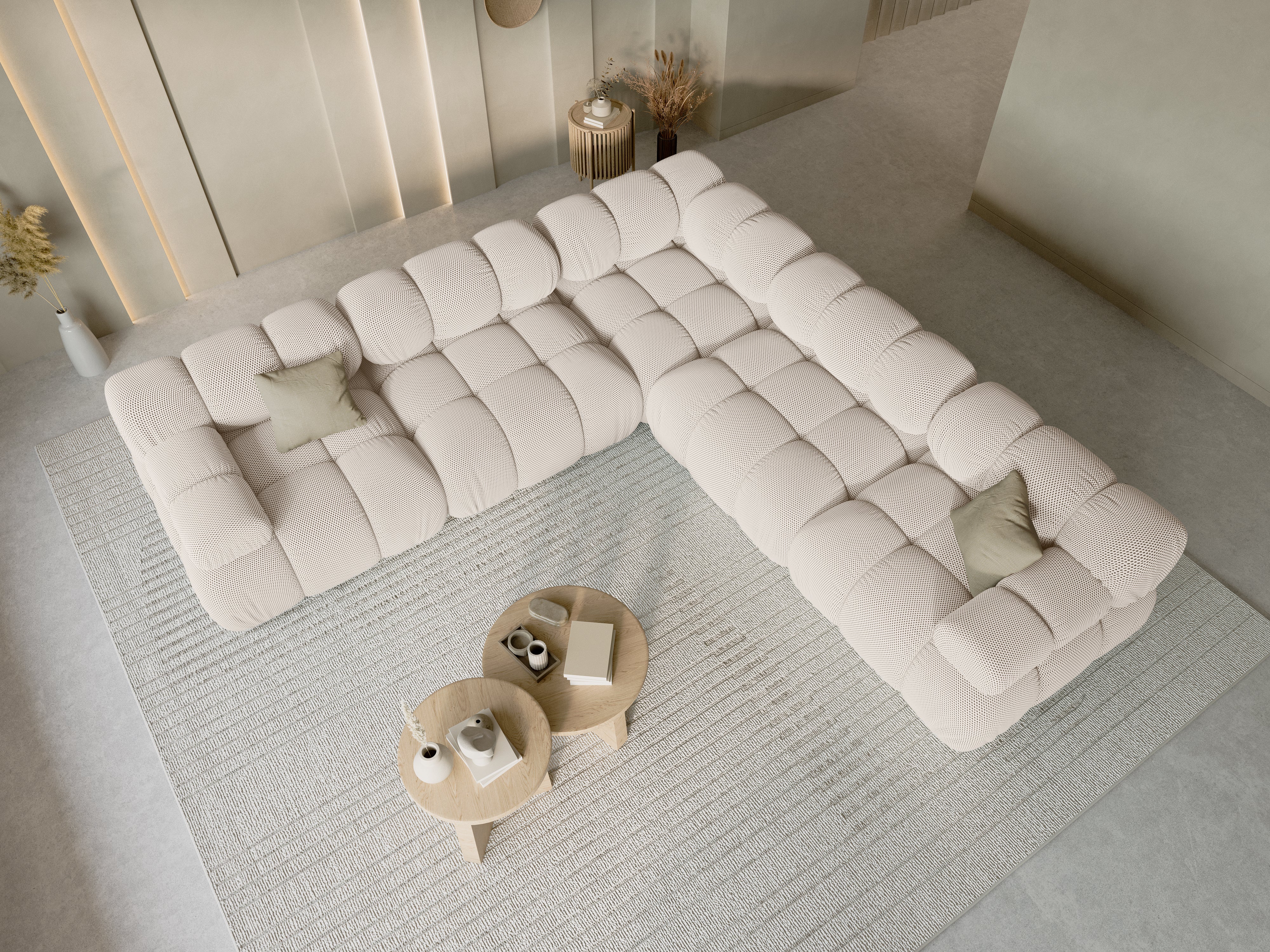 Symmetrische Eckcouch BELLIS in beigem 3D-Stoff