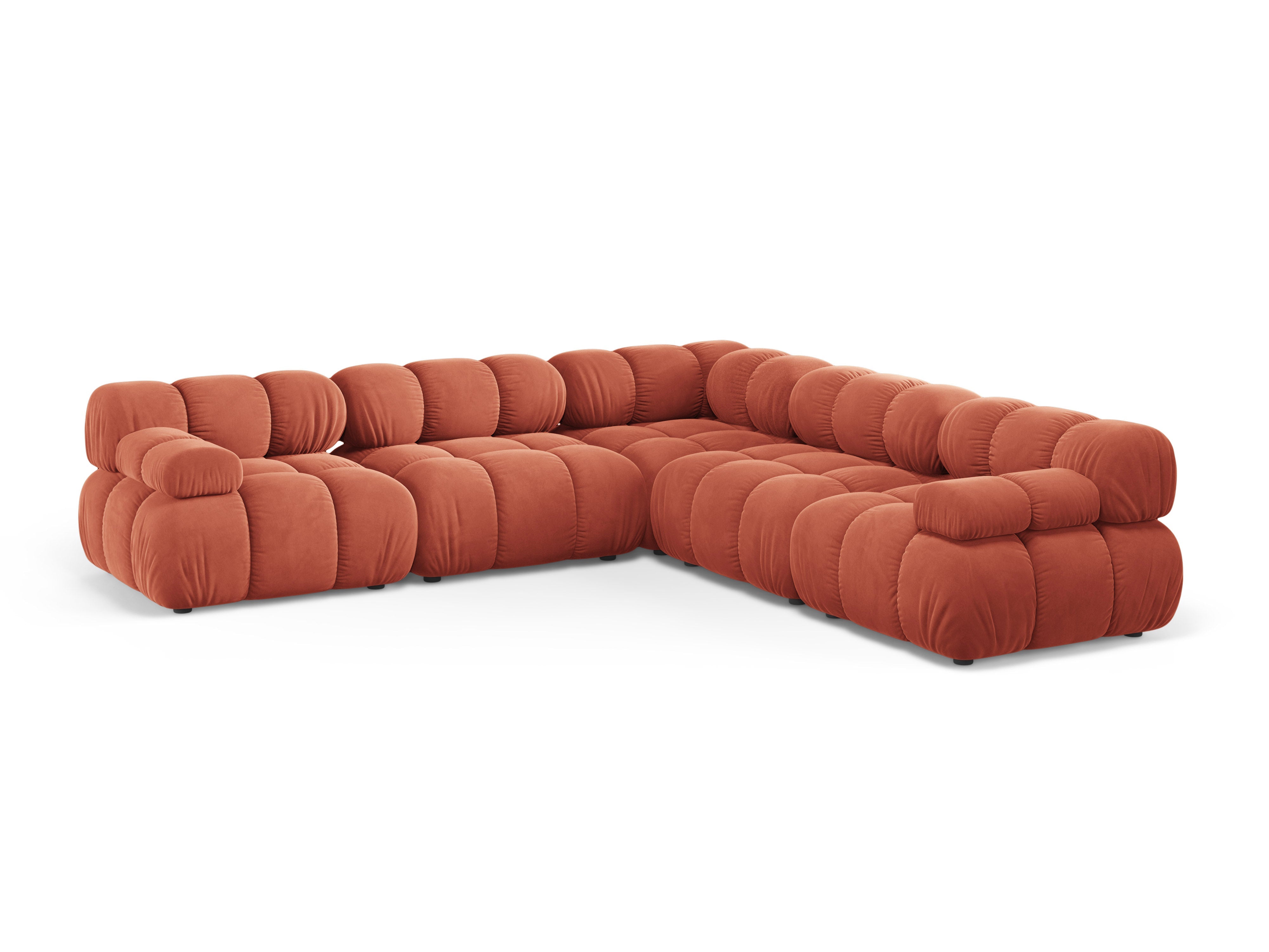 Symmetrische Eckcouch BELLIS in korallenfarbenem Velours