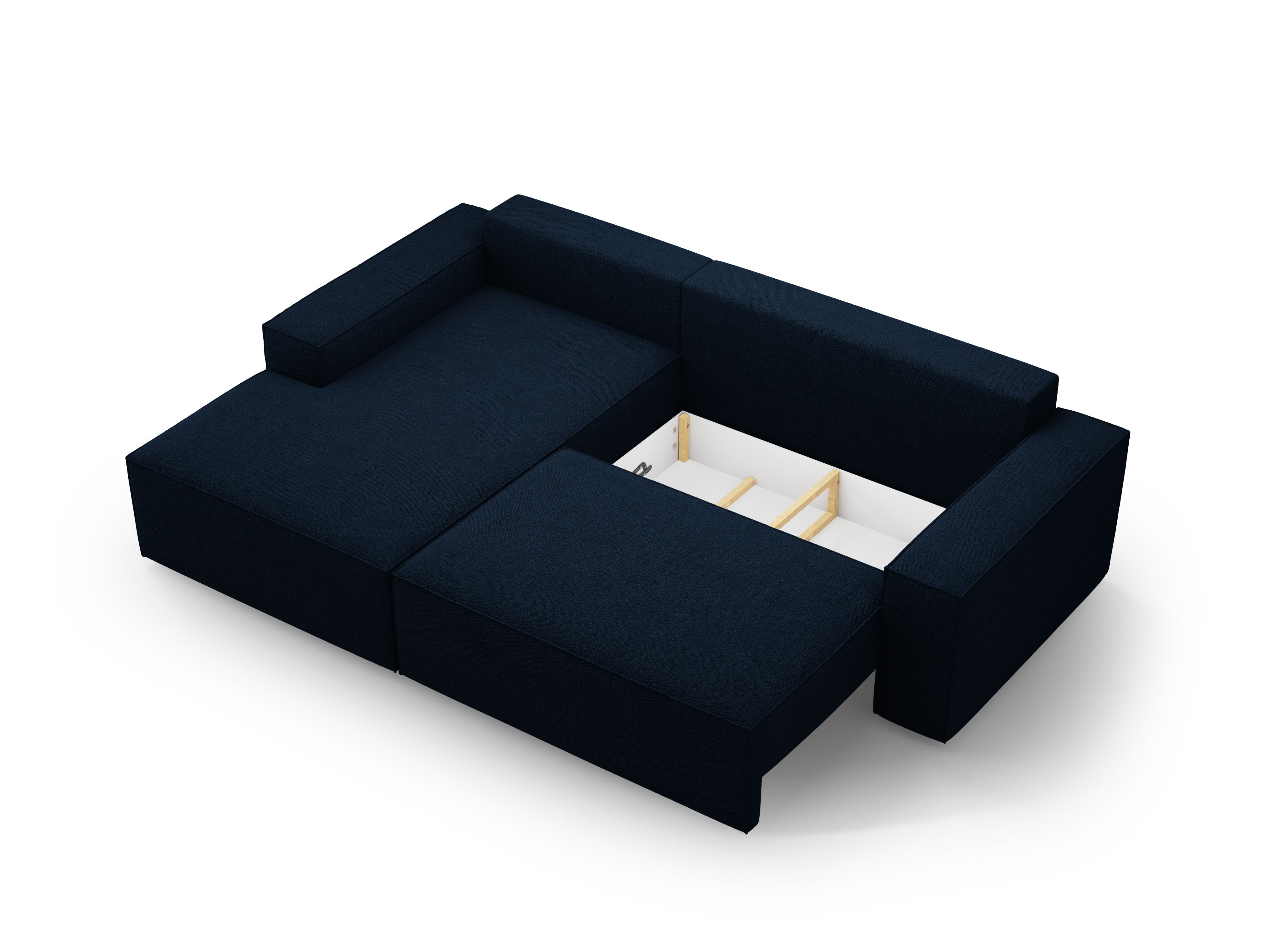Ecksofa links mit Schlaffunktion JODIE dunkelblau Boucle