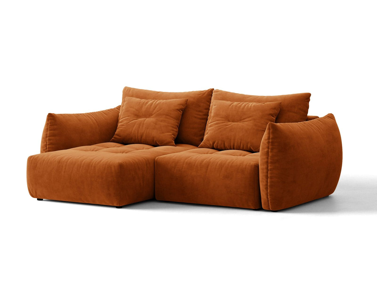 Narożnik aksamitny lewostronny z funkcją spania BLOOM terracotta – ujęcie 2