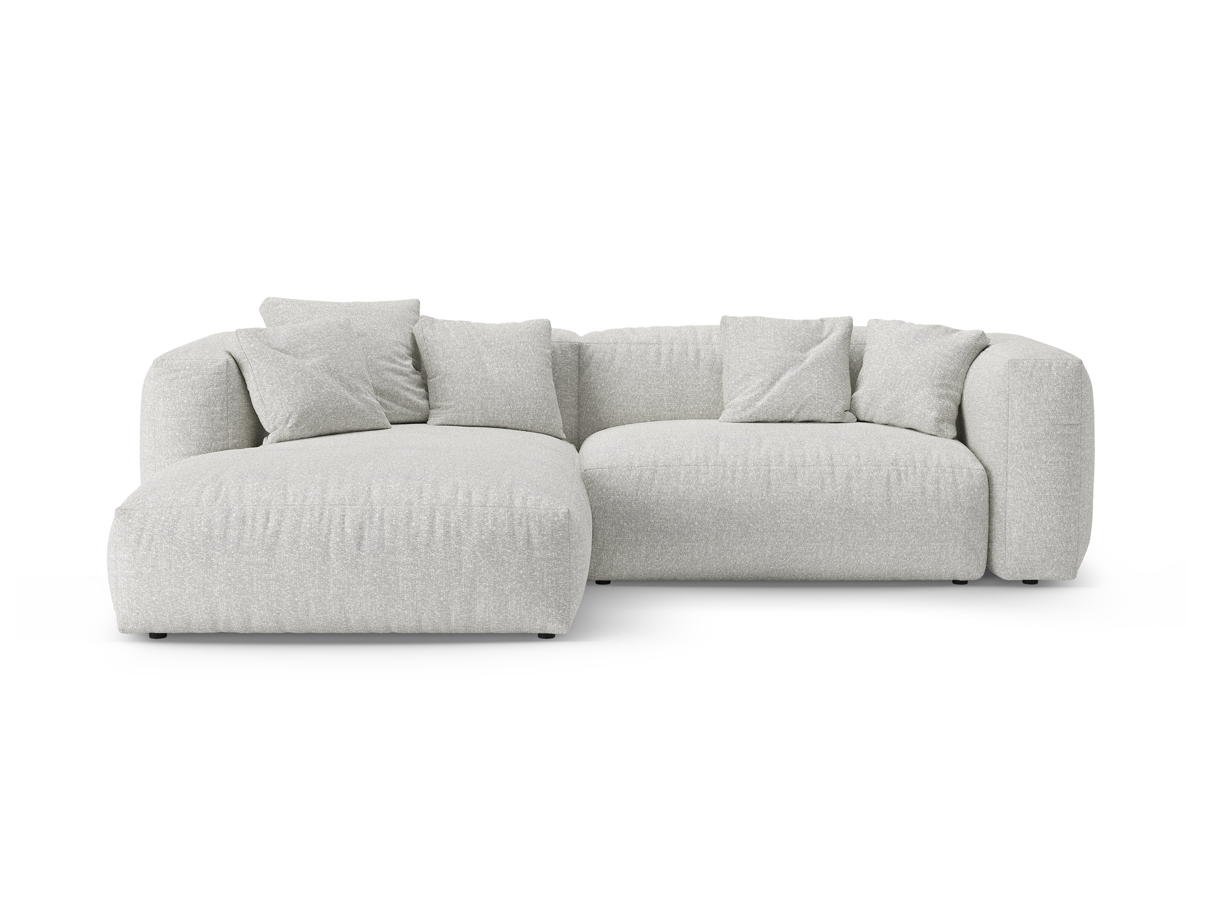 Left-facing corner sofa bed MARTINA in gray-beige mélange boucle