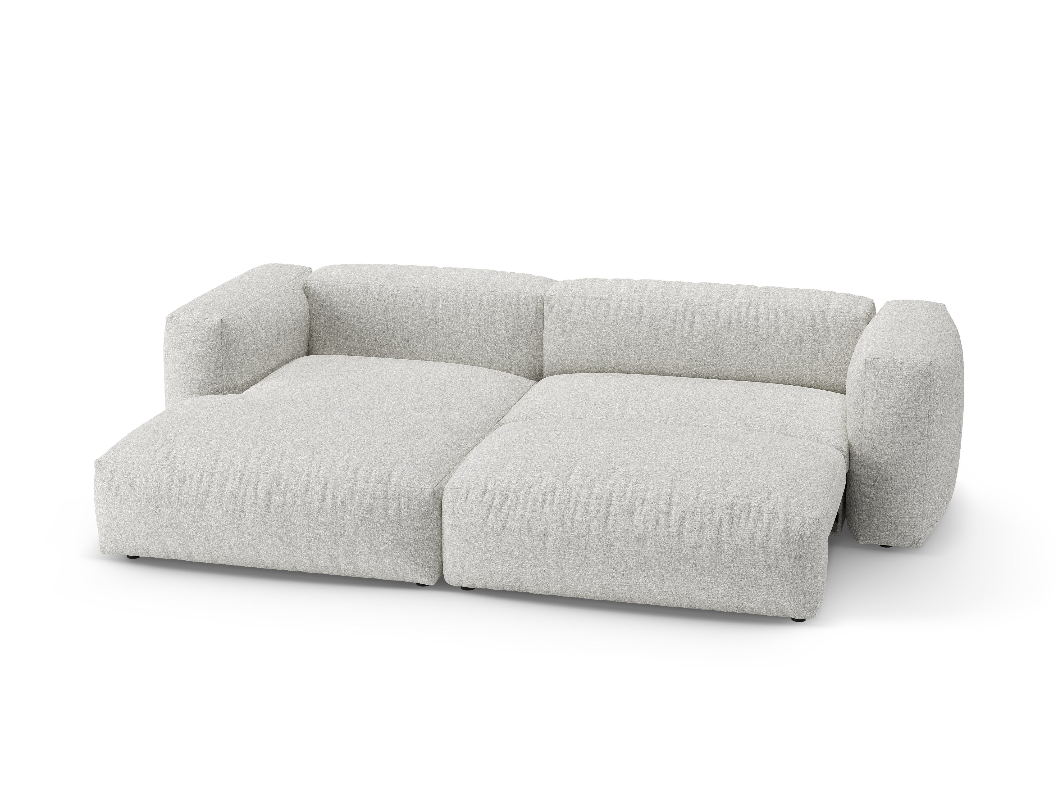 Left-facing corner sofa bed MARTINA in gray-beige mélange boucle
