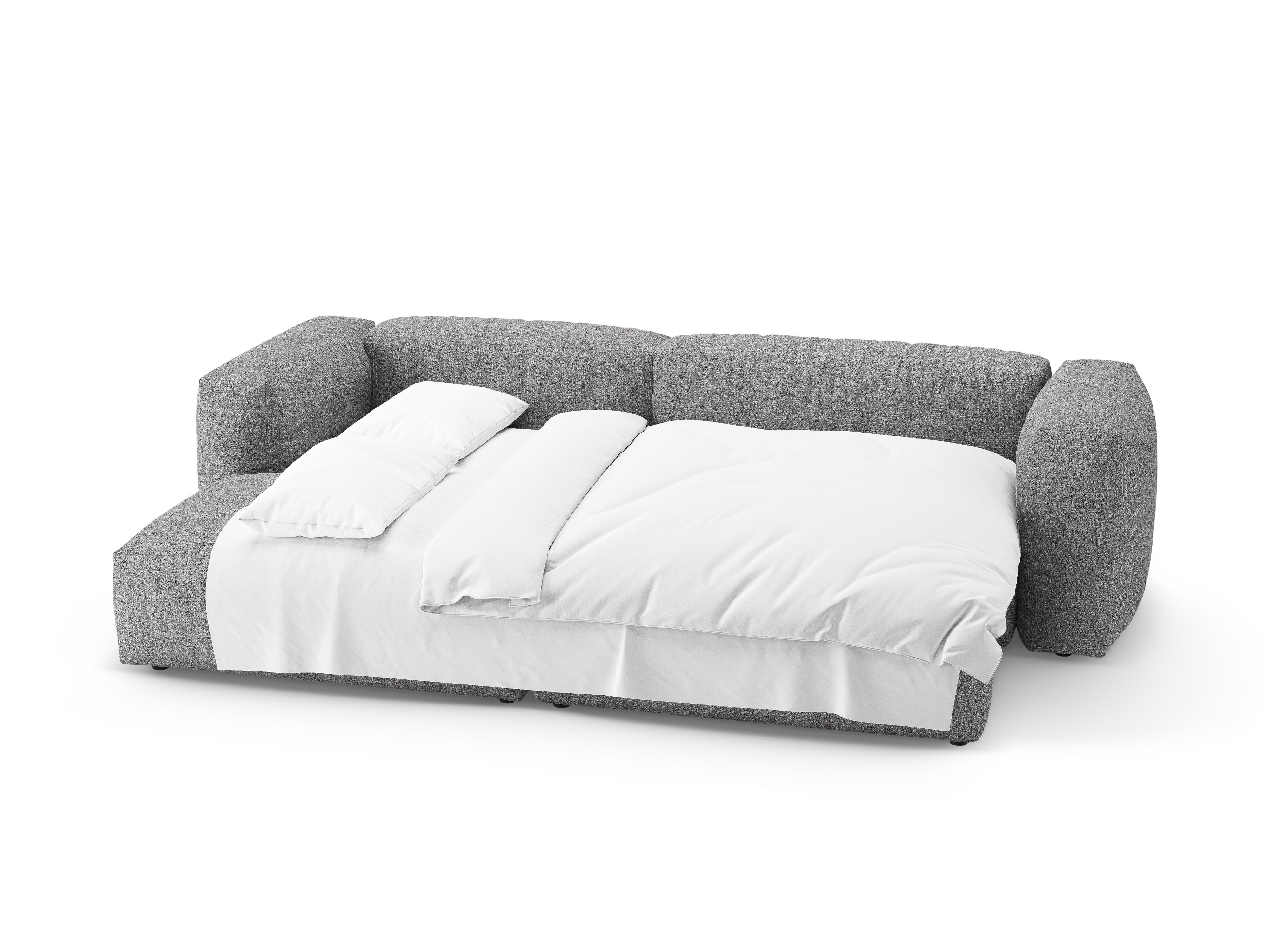 Left-facing corner sofa bed MARTINA in graphite boucle