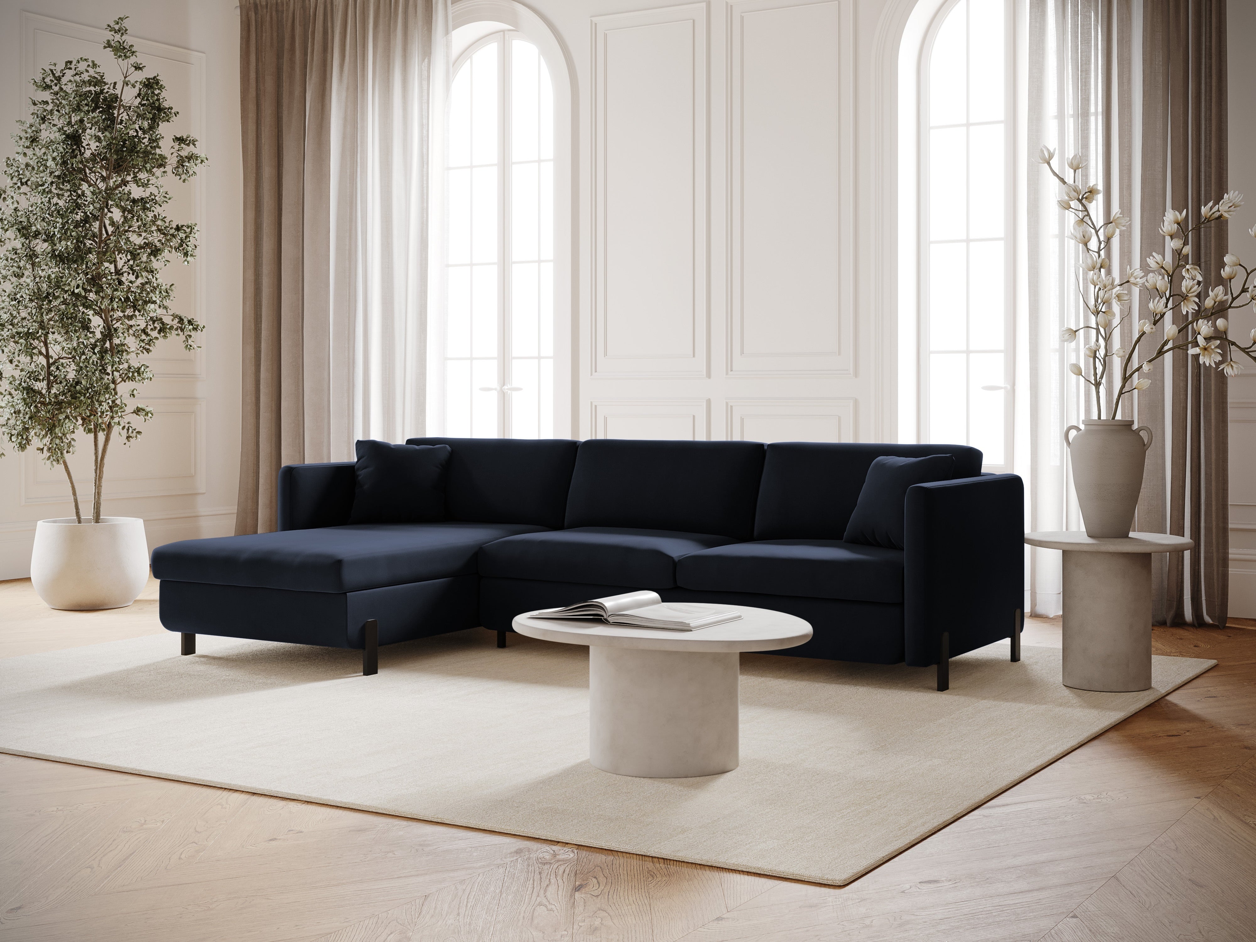 Velvet Left Corner Sofa with Bed Function, "Gloria", 5 Seats, Royal Blue, 280x170x80
Made in Europe