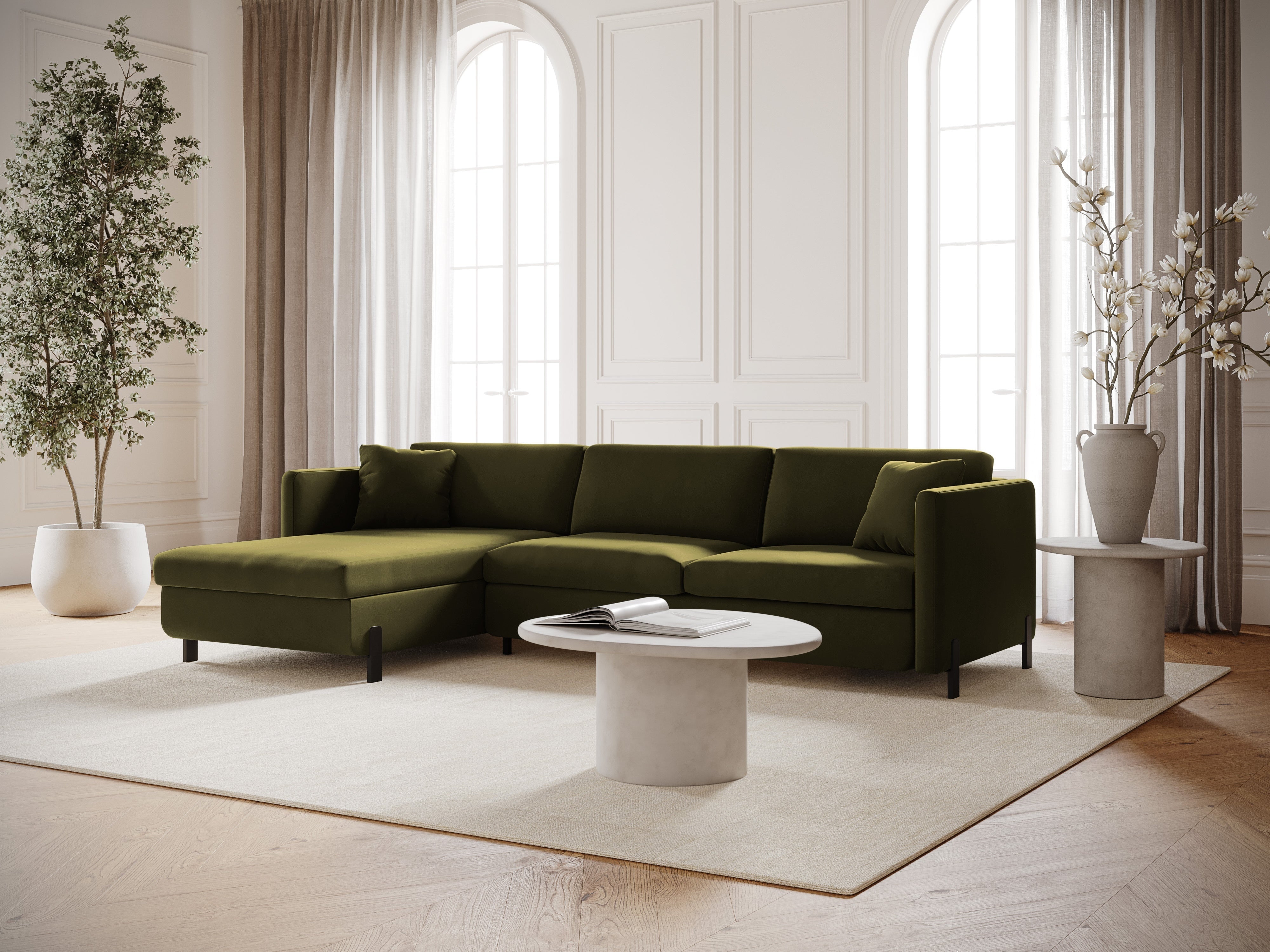 Velvet Left Corner Sofa with Bed Function, "Gloria", 5 Seats, Green, 280x170x80
Made in Europe