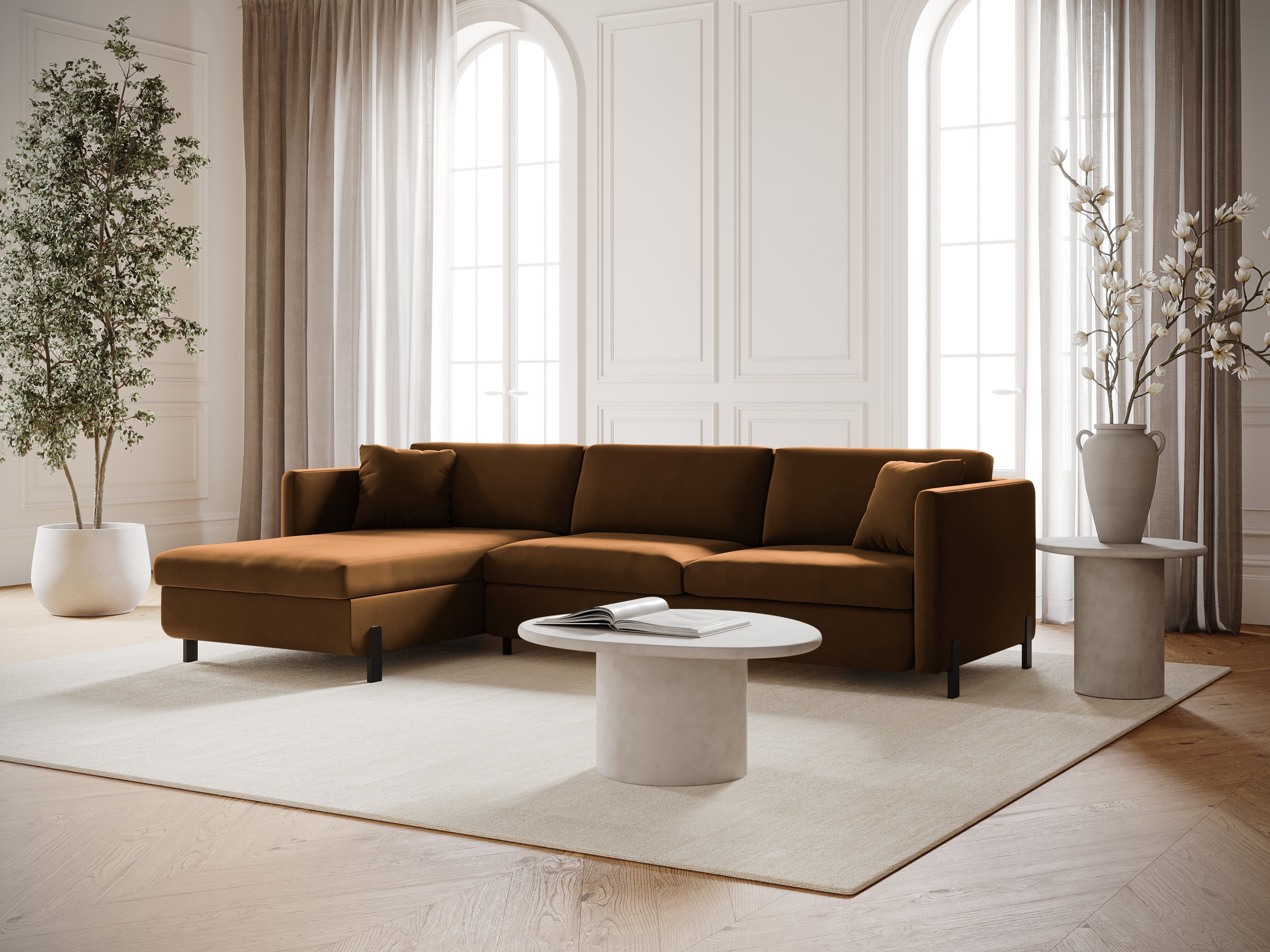 Velvet Left Corner Sofa with Bed Function, "Gloria", 5 Seats, Brown, 280x170x80
Made in Europe