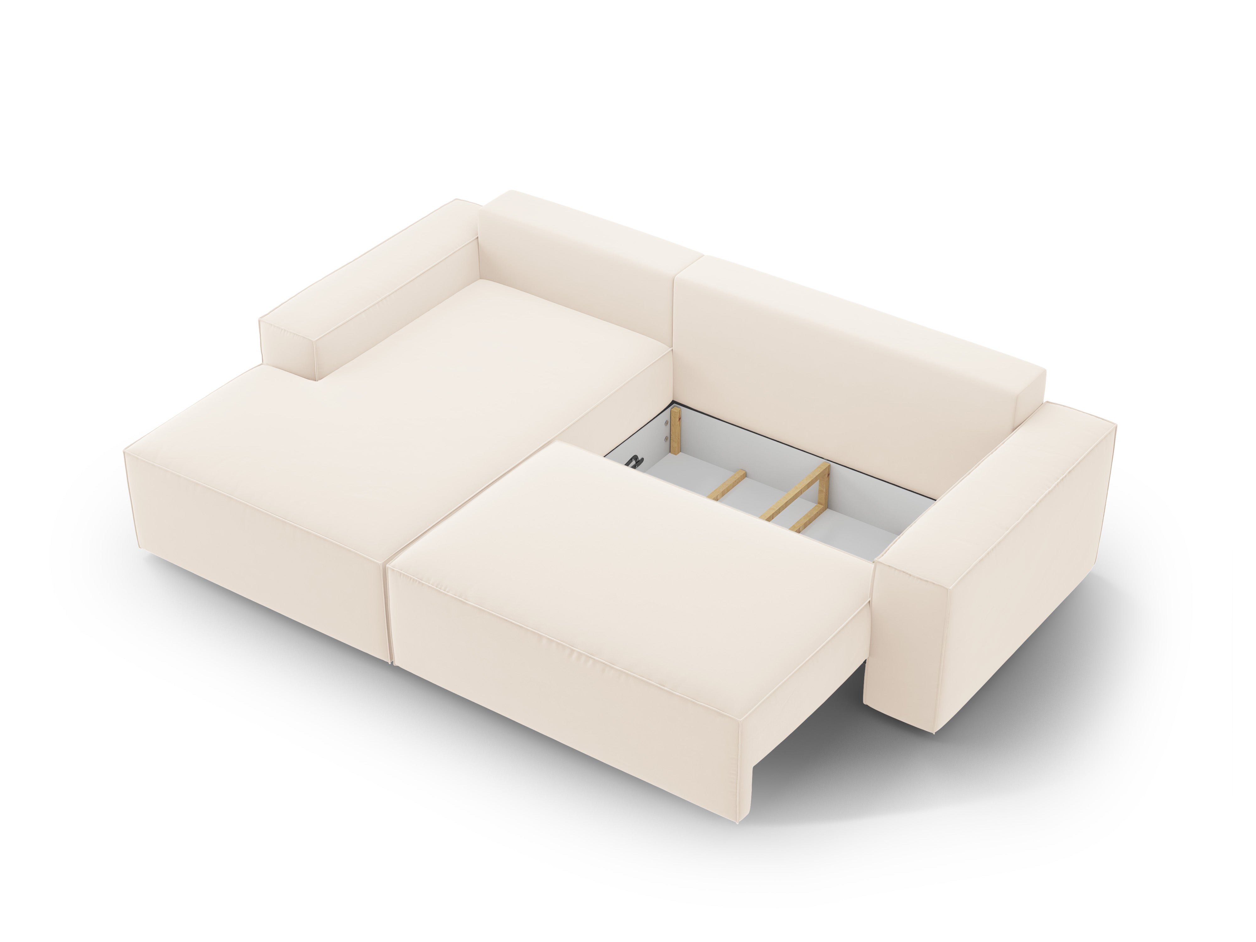 Samt-Ecksofa links mit Schlaffunktion JODIE hellbeige