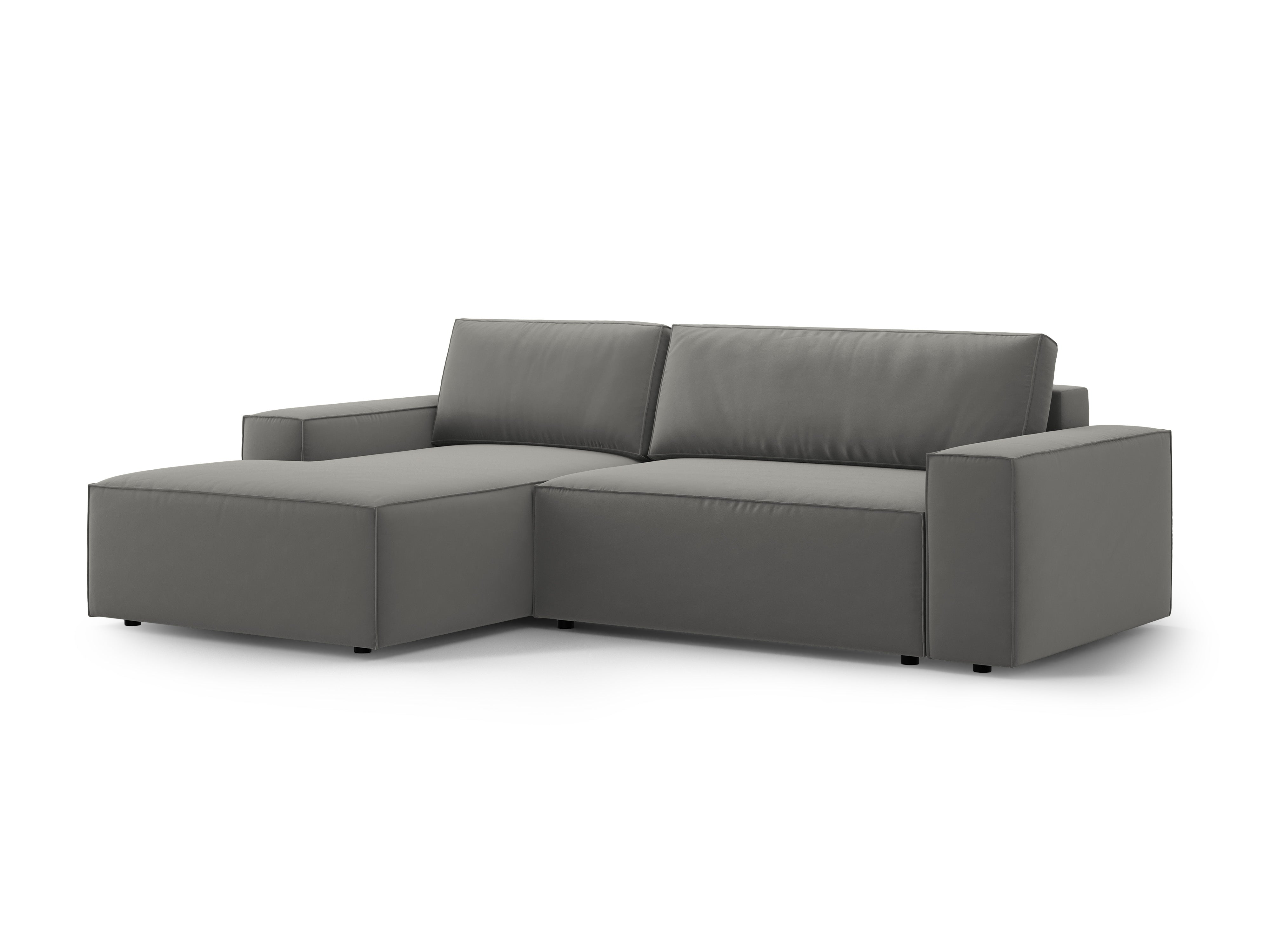 Samt-Ecksofa links mit Schlaffunktion JODIE hellgrau