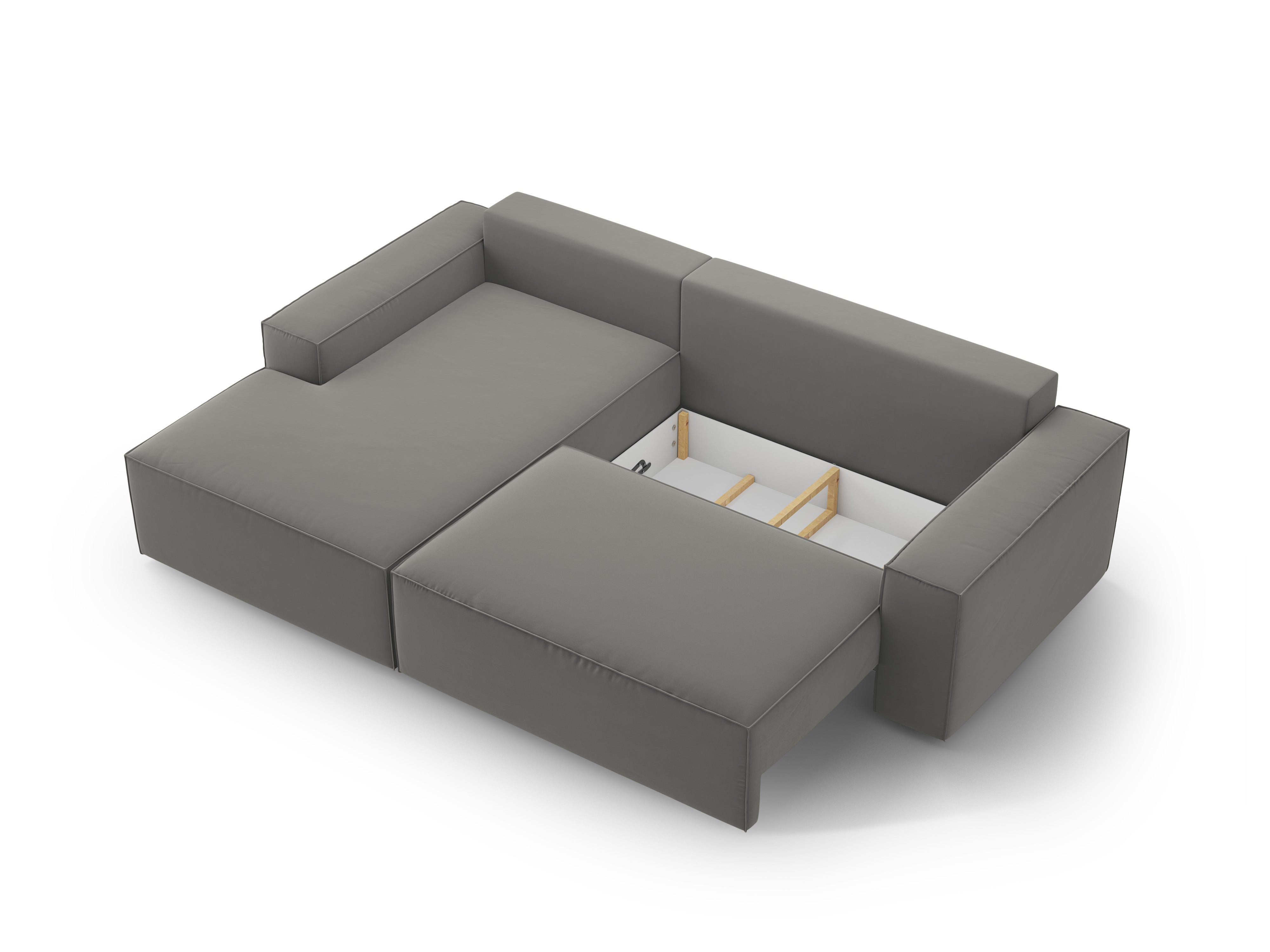 Samt-Ecksofa links mit Schlaffunktion JODIE hellgrau