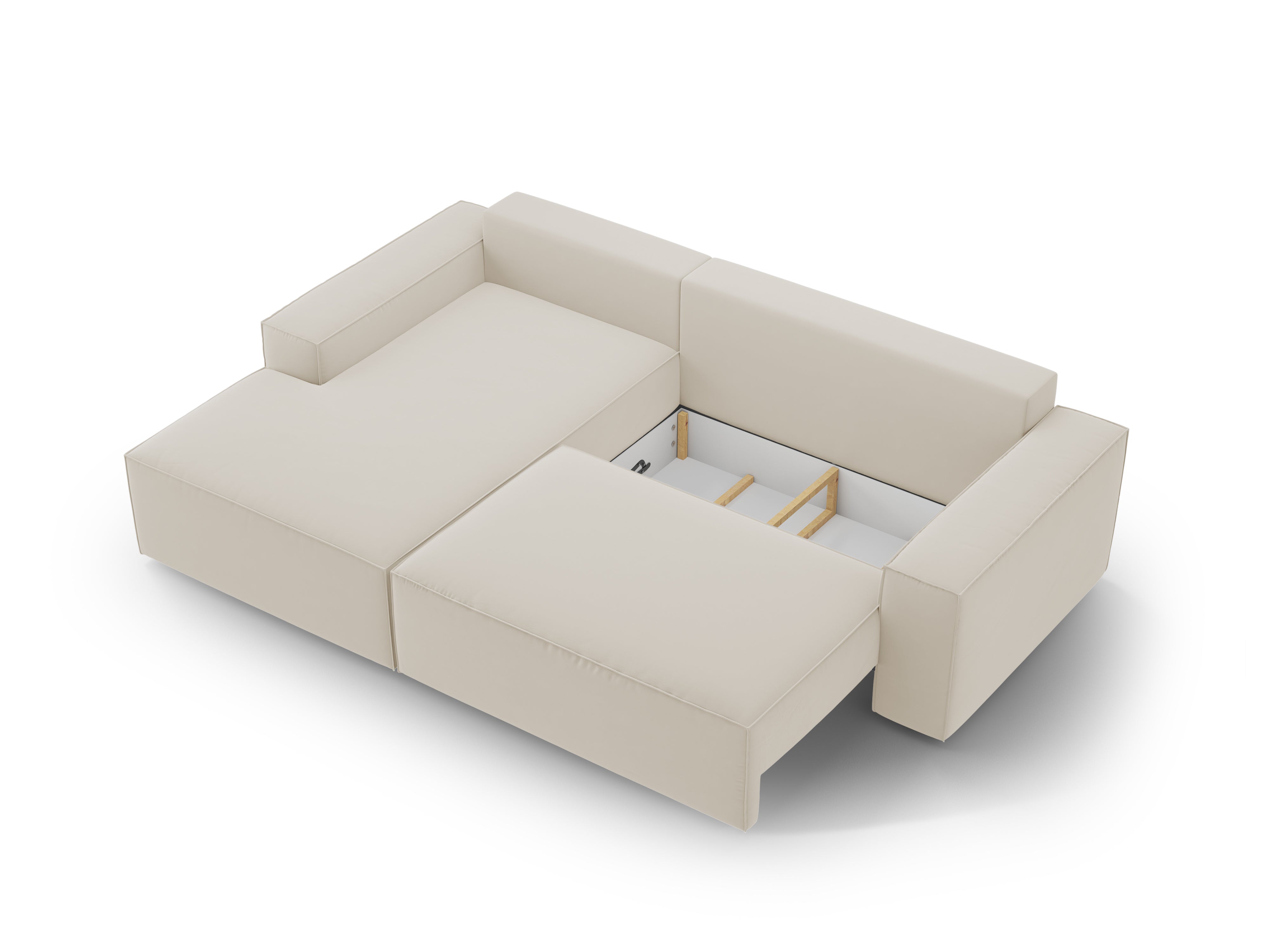 Left-facing velvet corner sofa bed JODIE dark beige