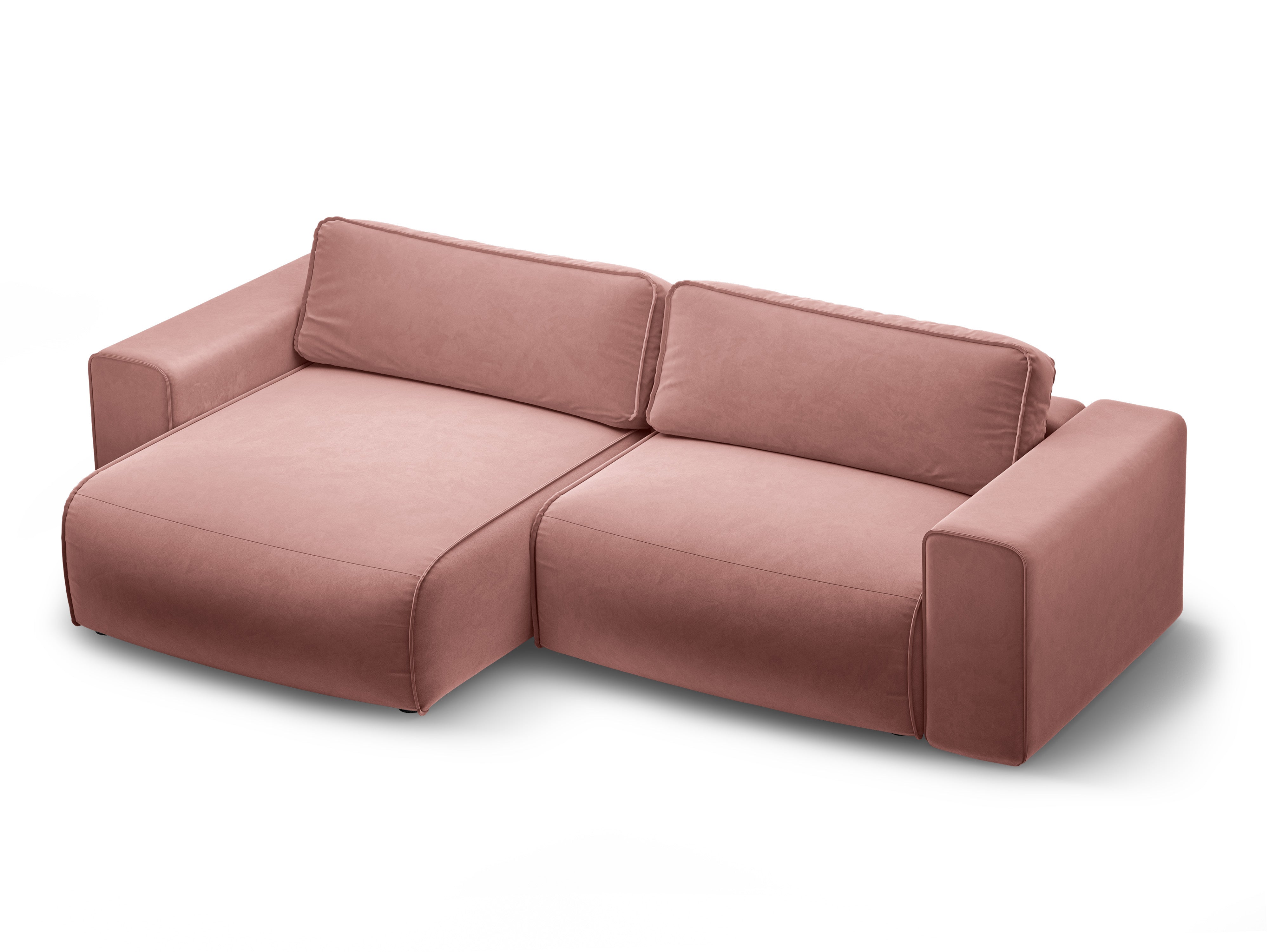 Left-facing velvet corner sofa for 3 people with sleeping function VICTOR pink