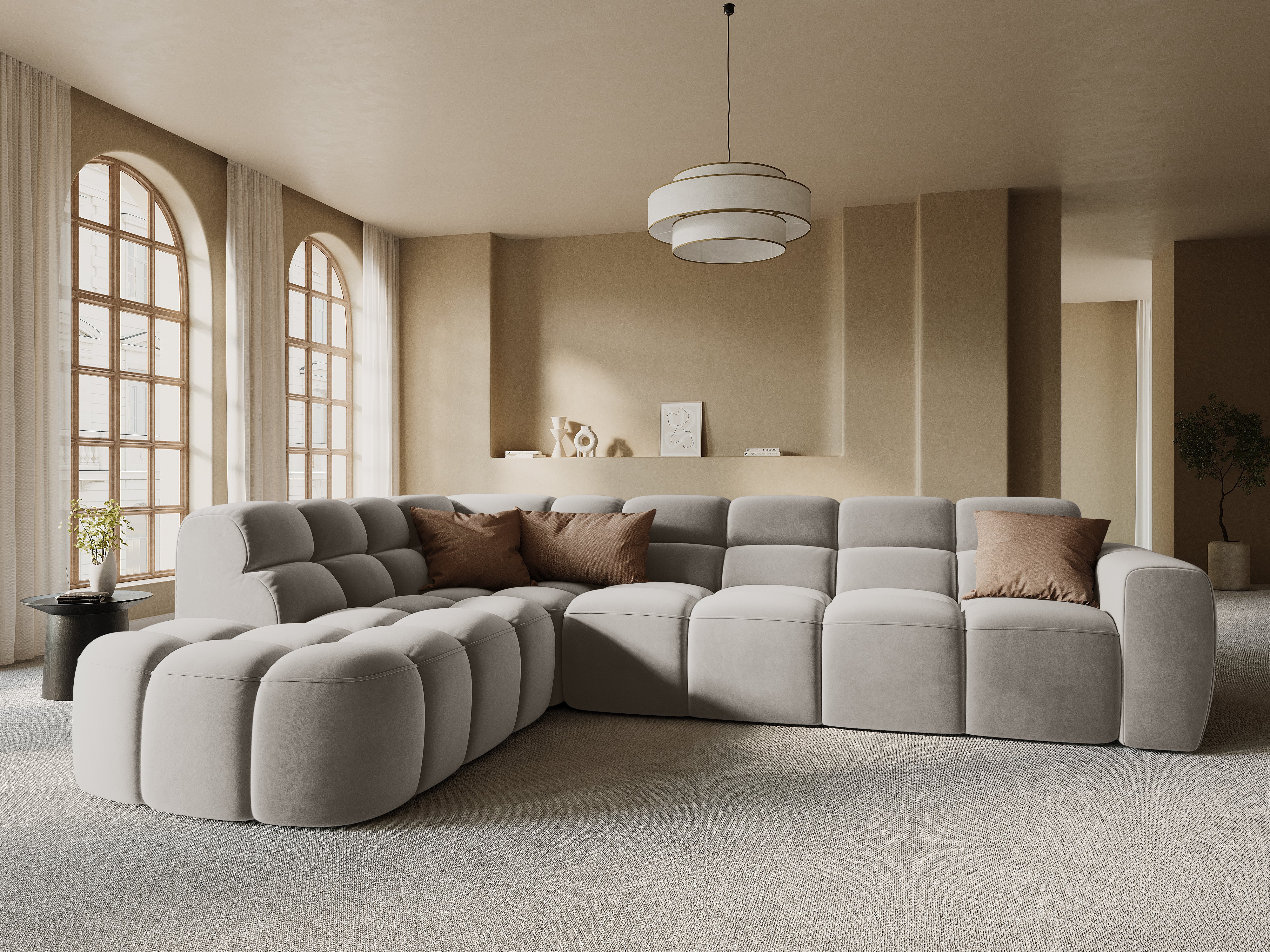 Linksseitiges Ecksofa LISA hellgraues Chenille