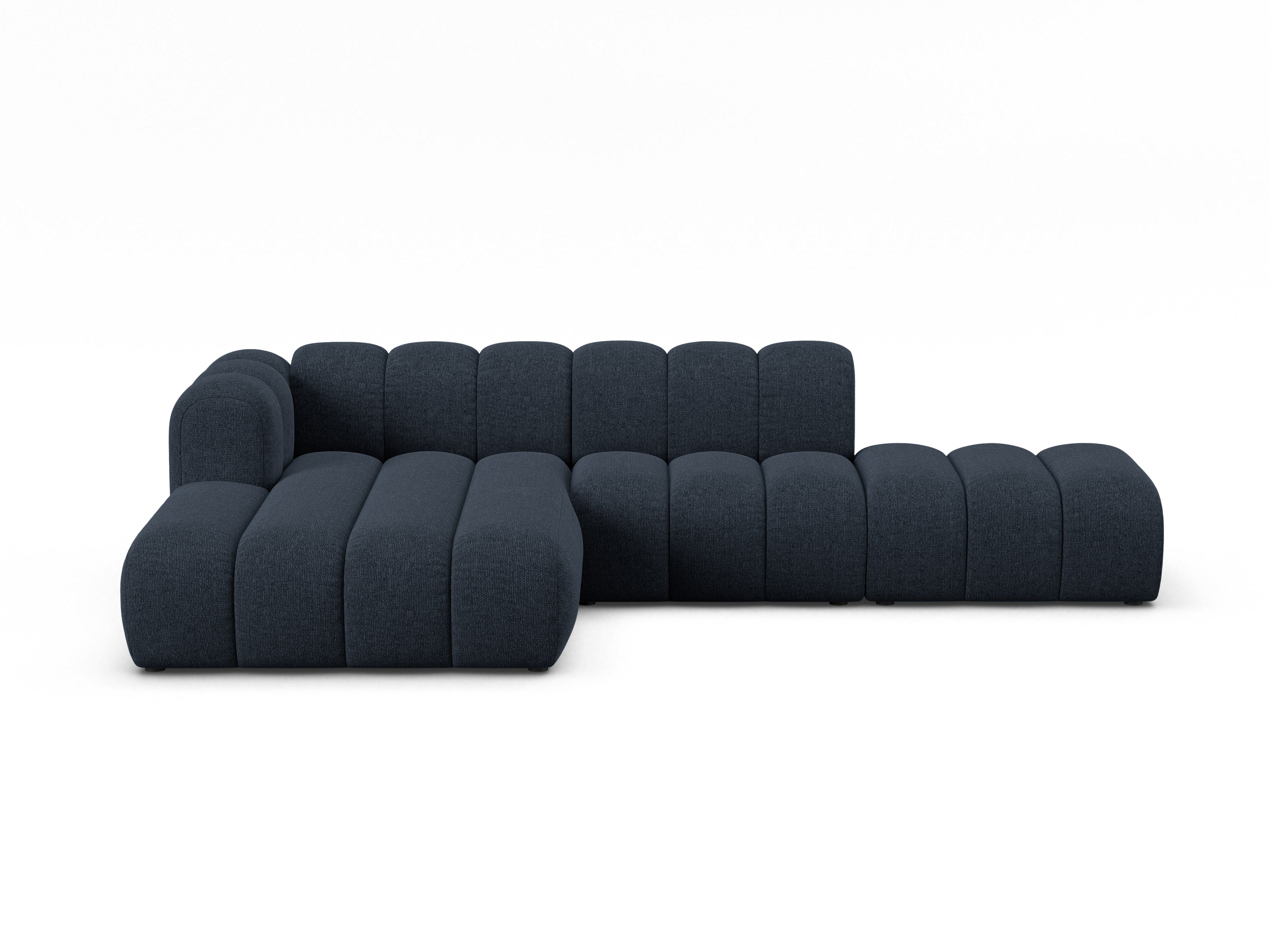 Left-facing 5-seater corner sofa LUPINE in navy blue chenille