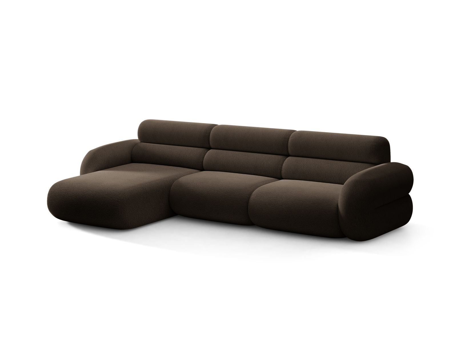 Linker NEO Ecksofa in braunem Boucle-Stoff
