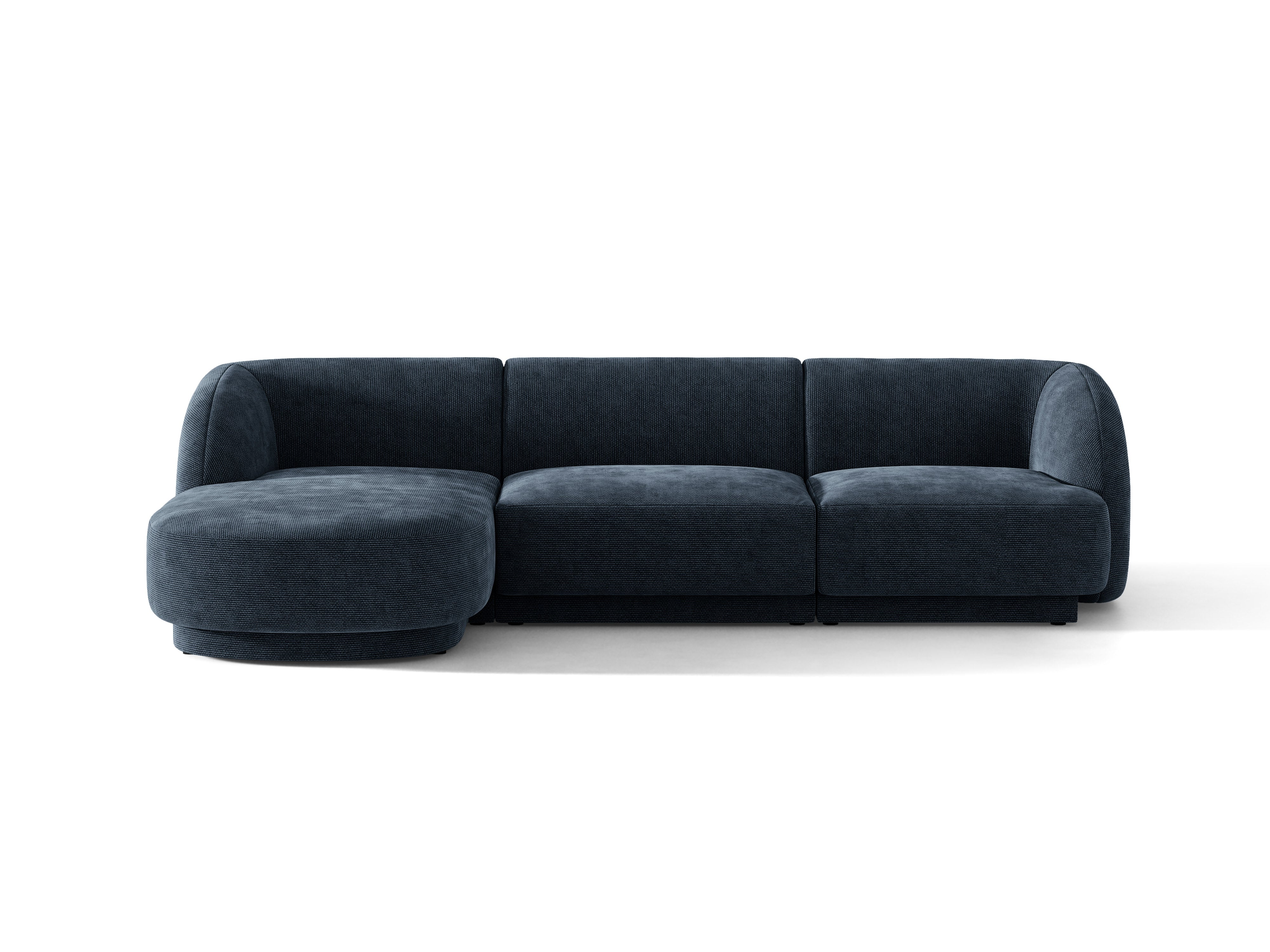 4-sitziges linksseitiges Ecksofa MILEY in samtigem dunkelblauem Chenille