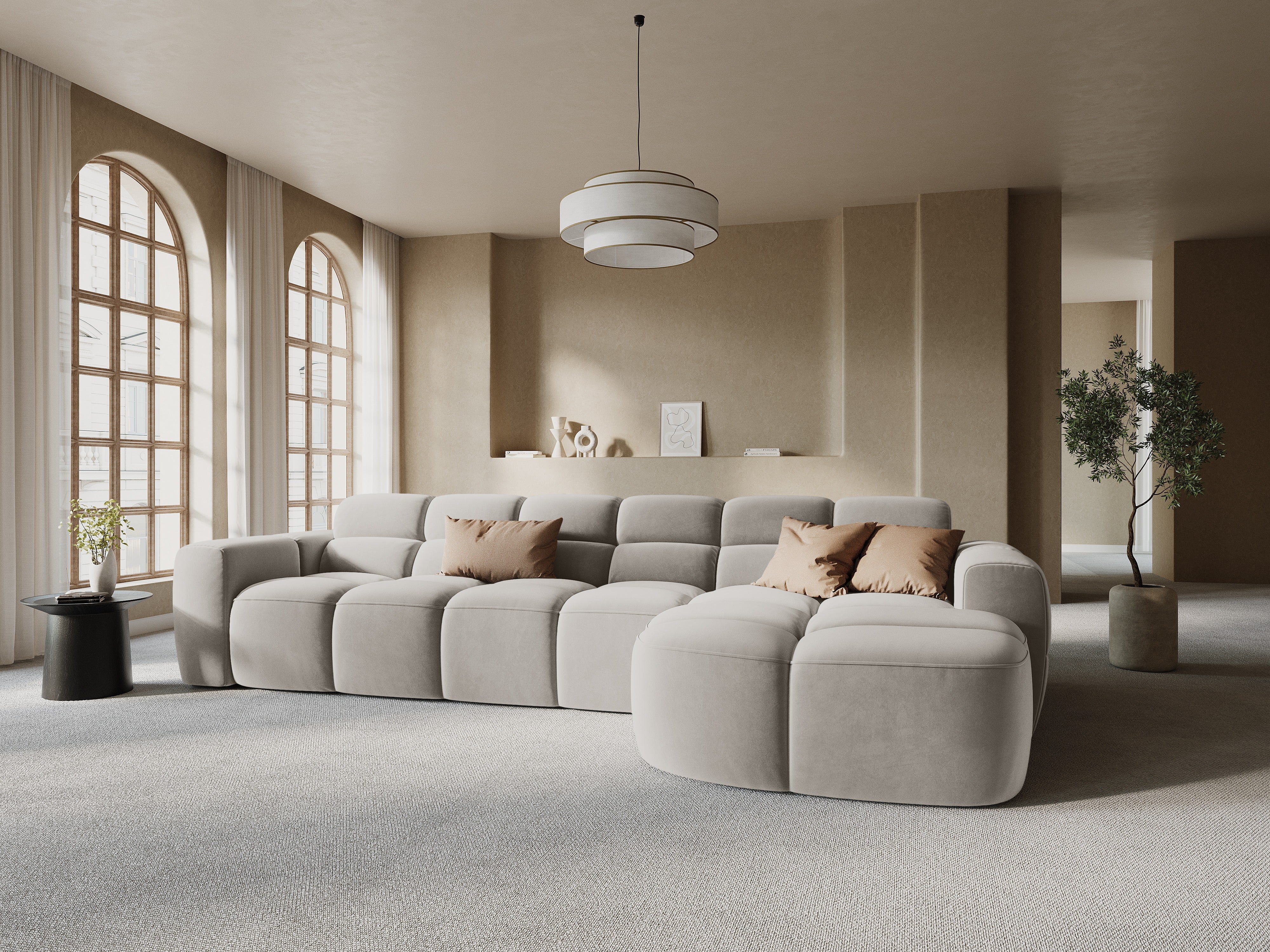 Samt-Ecksofa rechts LISA hellbeige [Monika]  [Julia spr]