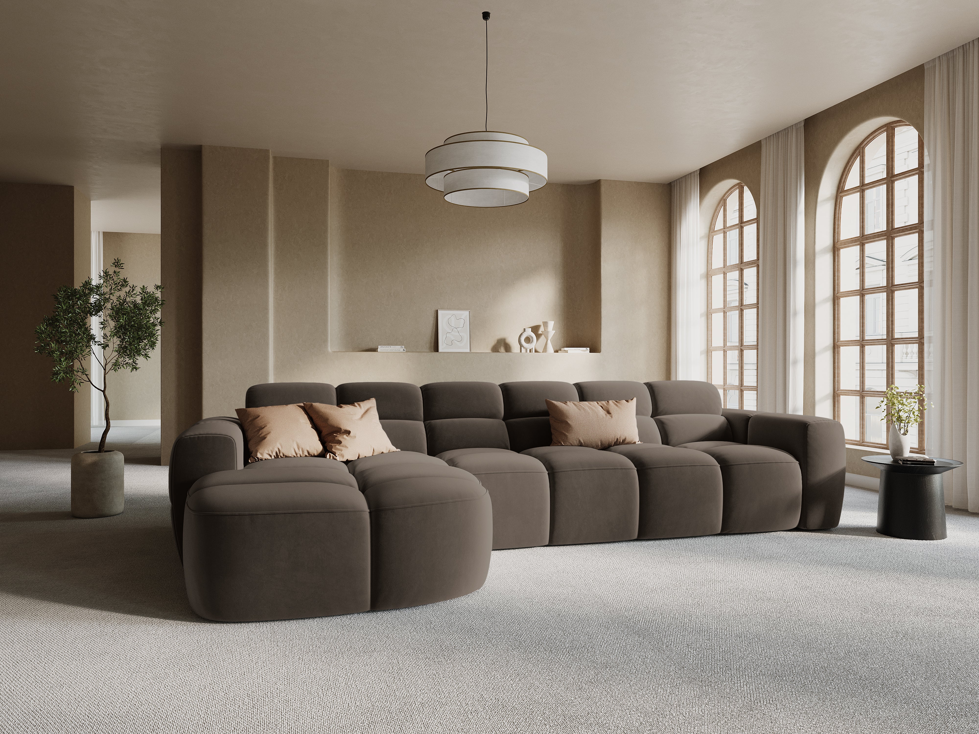 Samt-Ecksofa links LISA hellbraun [Monika]