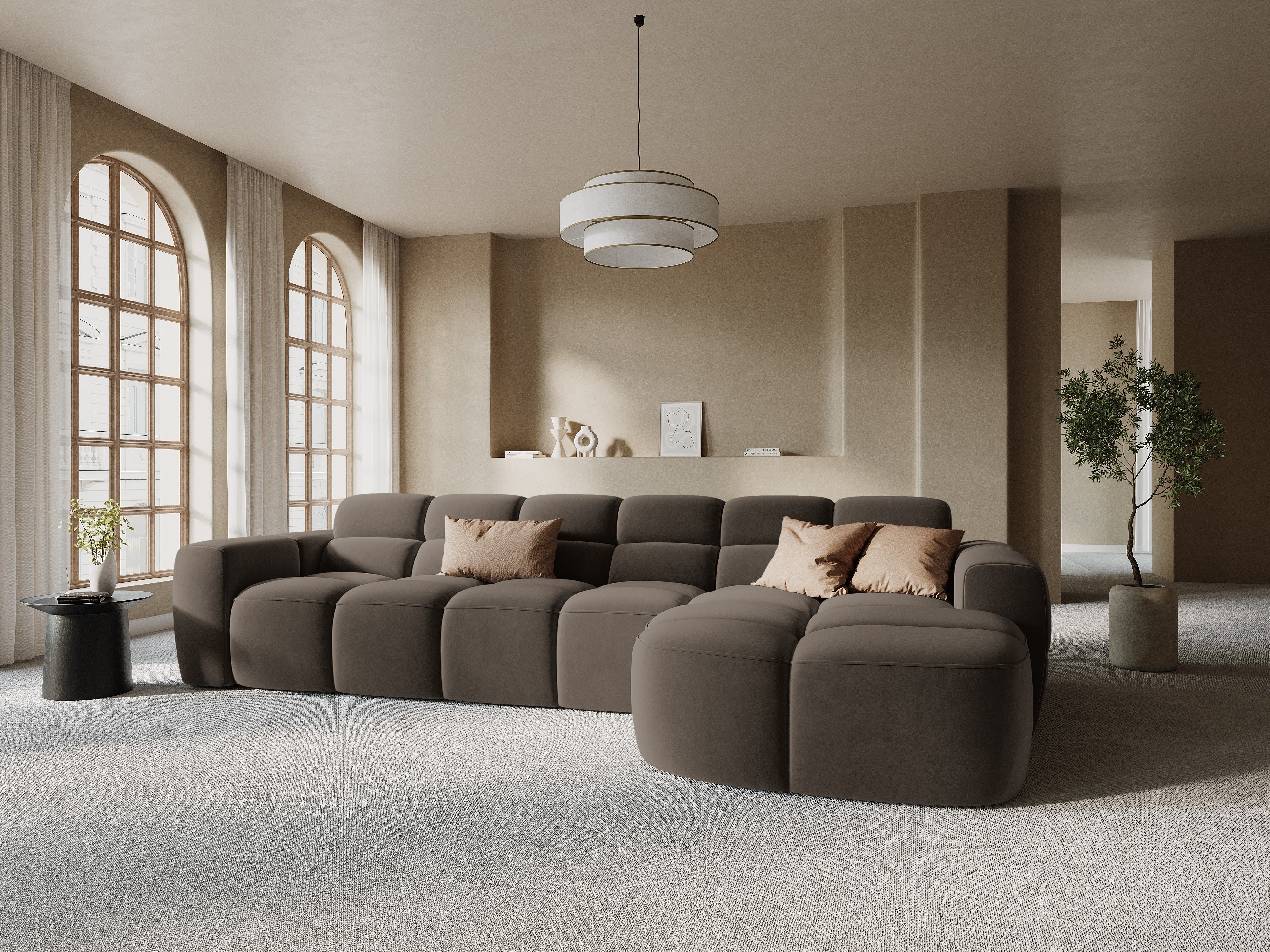 Samt-Ecksofa rechts LISA hellbraun [Monika]  [Julia spr]