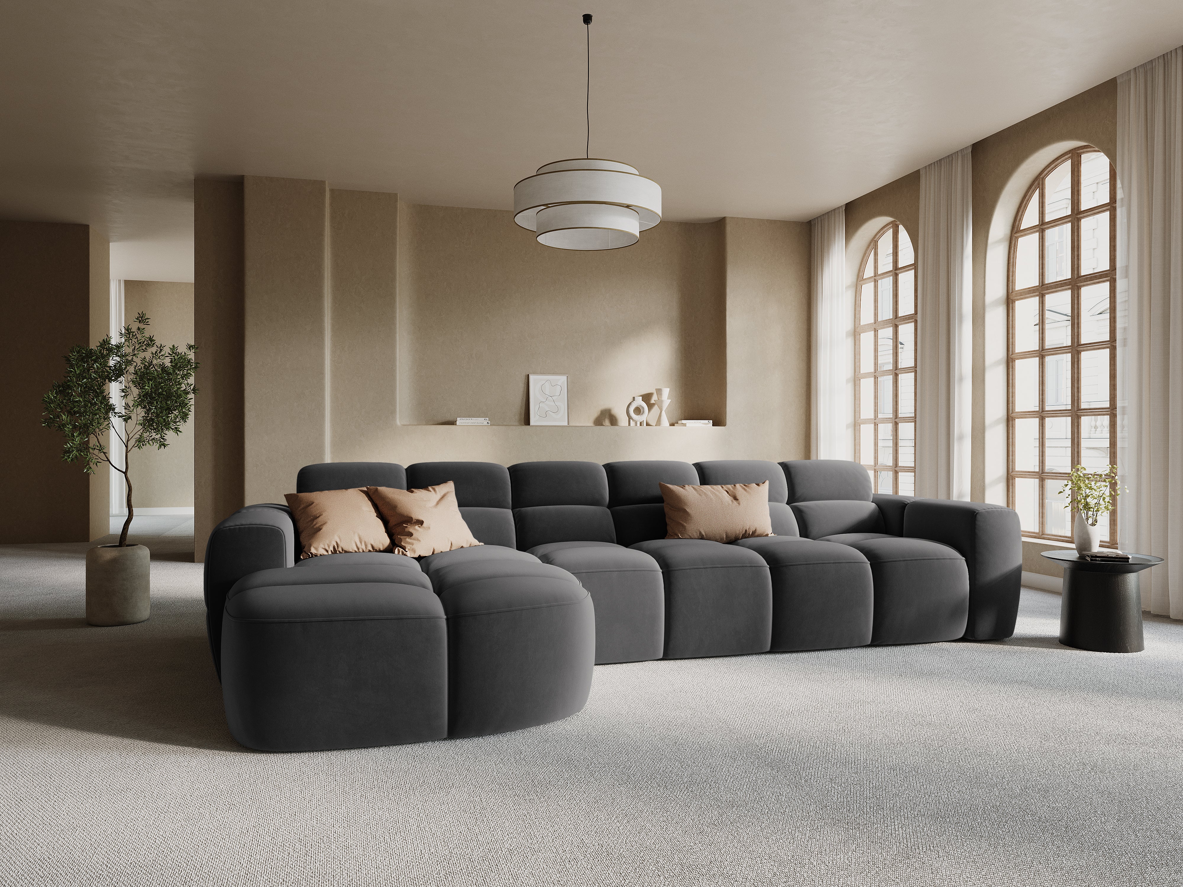 Left-facing velvet corner sofa LISA dark gray [Monika] [Julia spr]