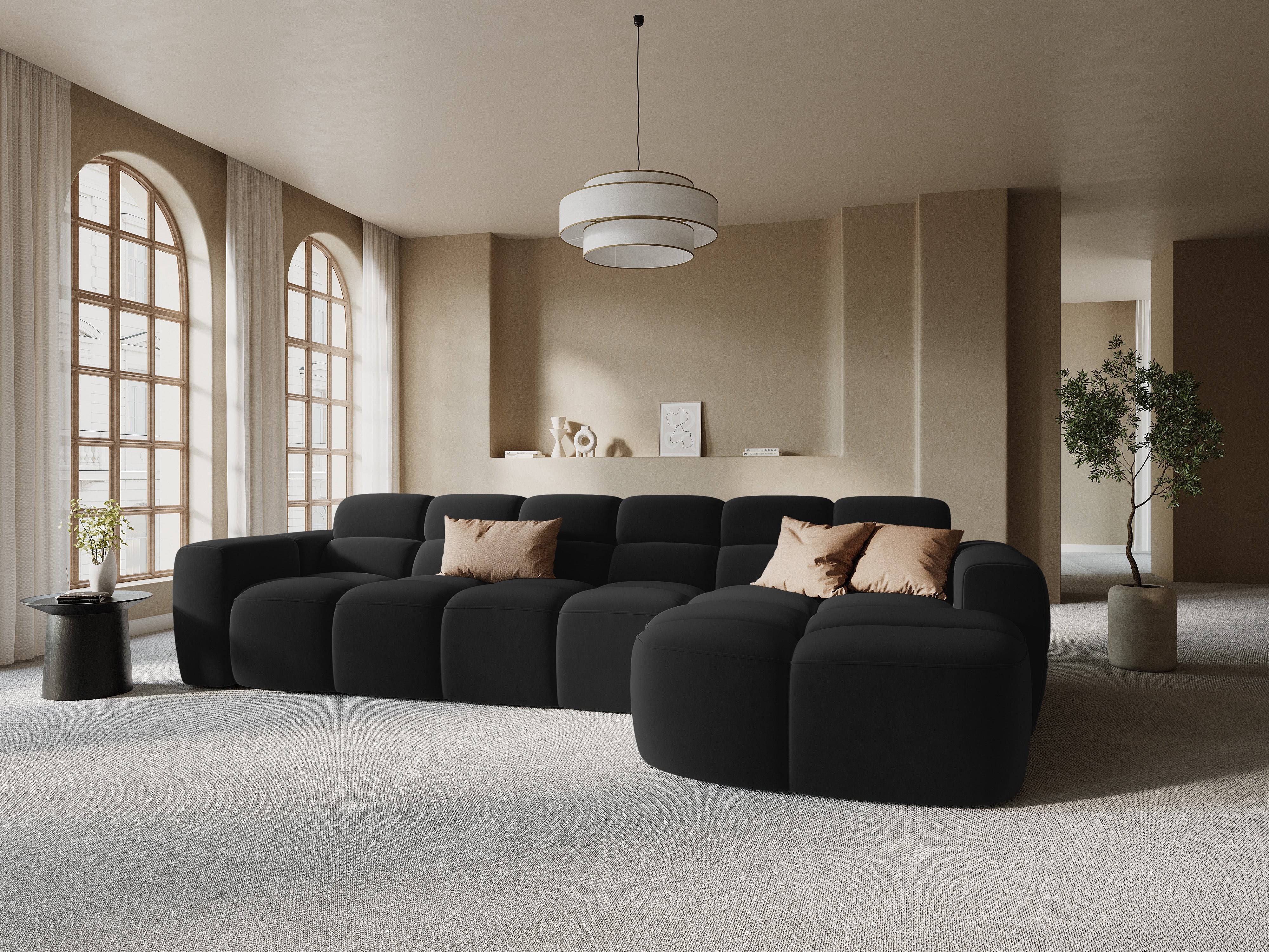 Samt-Ecksofa rechts LISA schwarz [Monika]  [Julia spr]