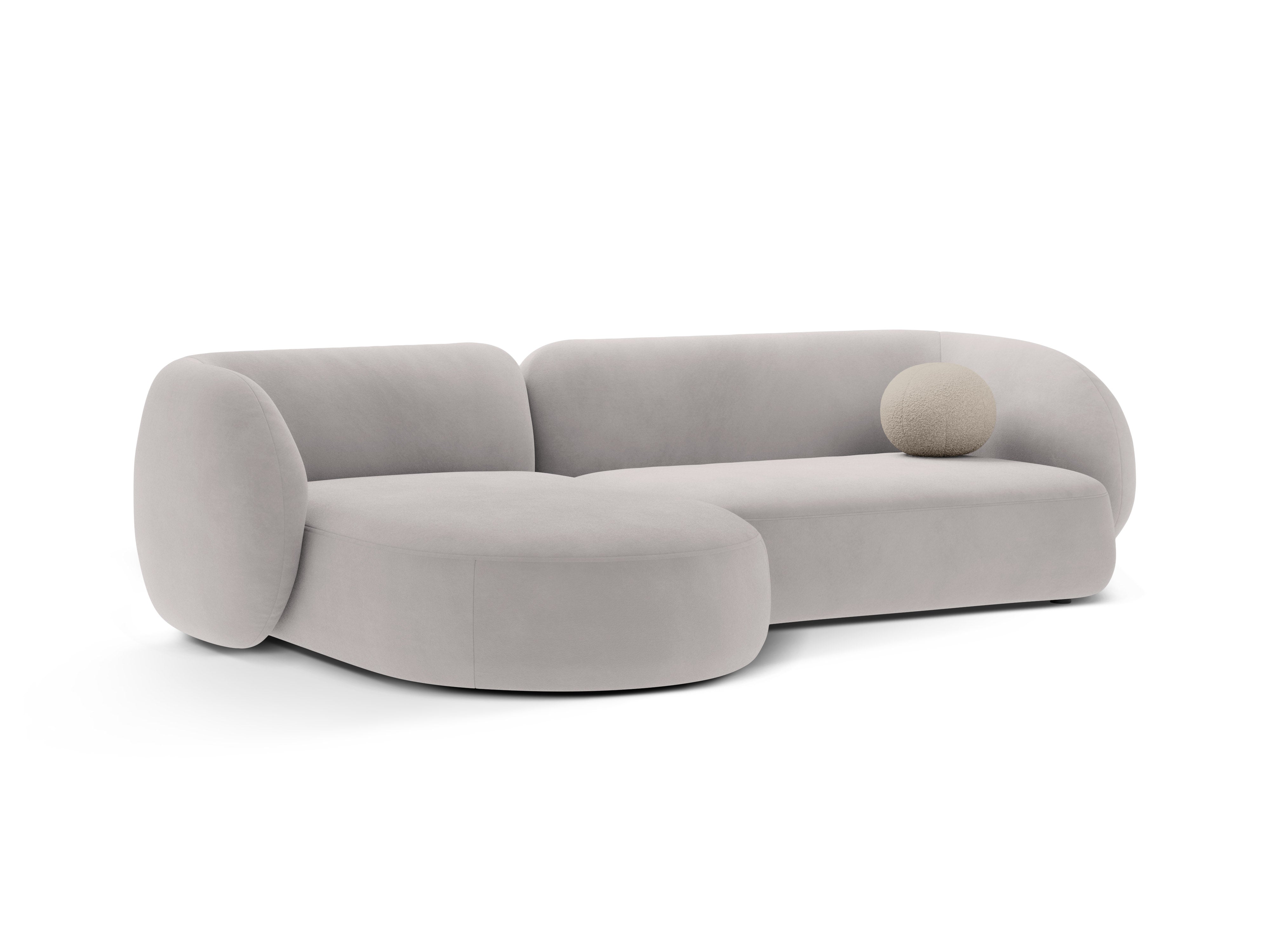 Left-facing velvet corner sofa for 3 people KATE light gray