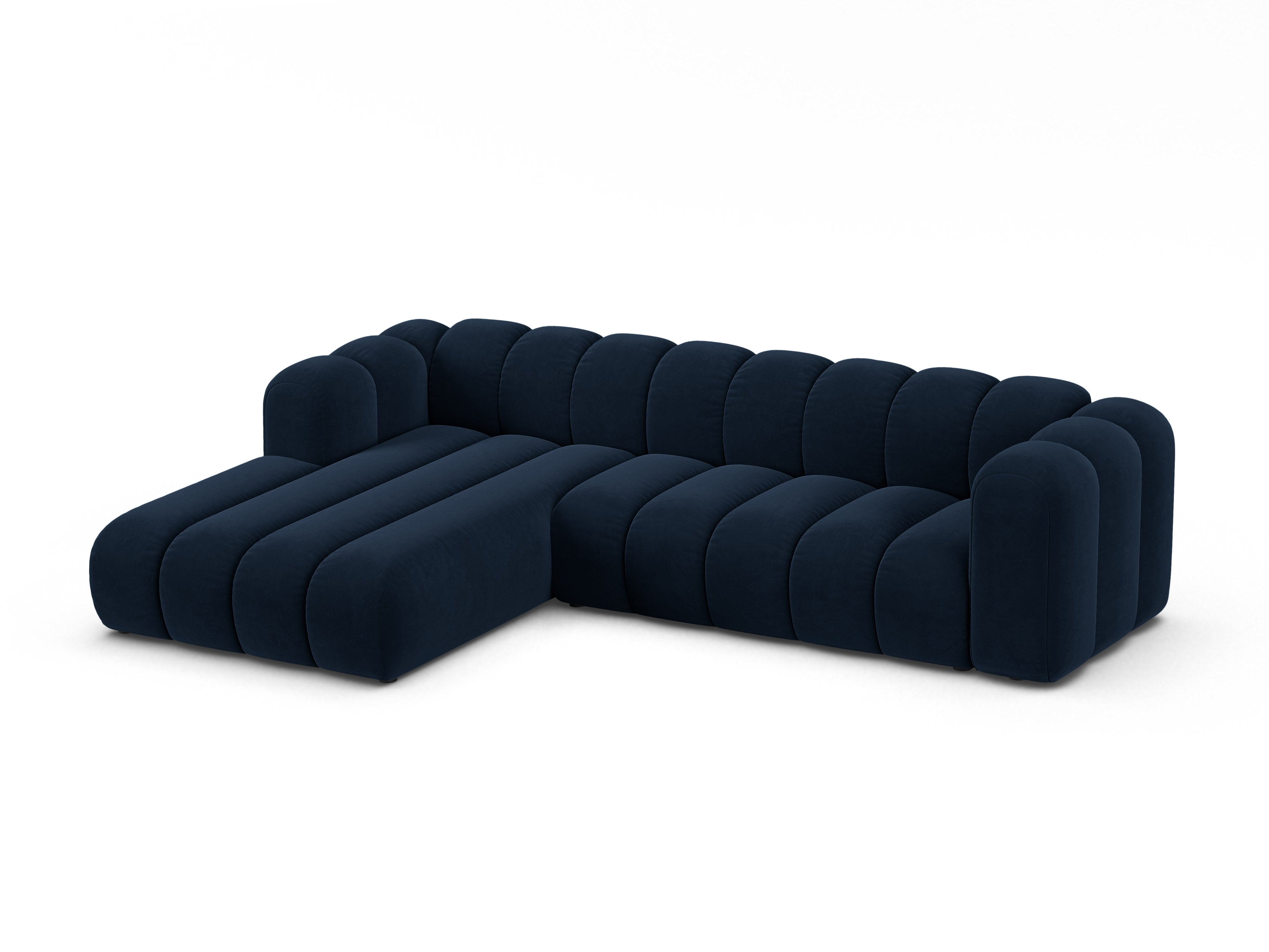 Samt-Ecksofa für 4 Personen links LUPINE marineblau