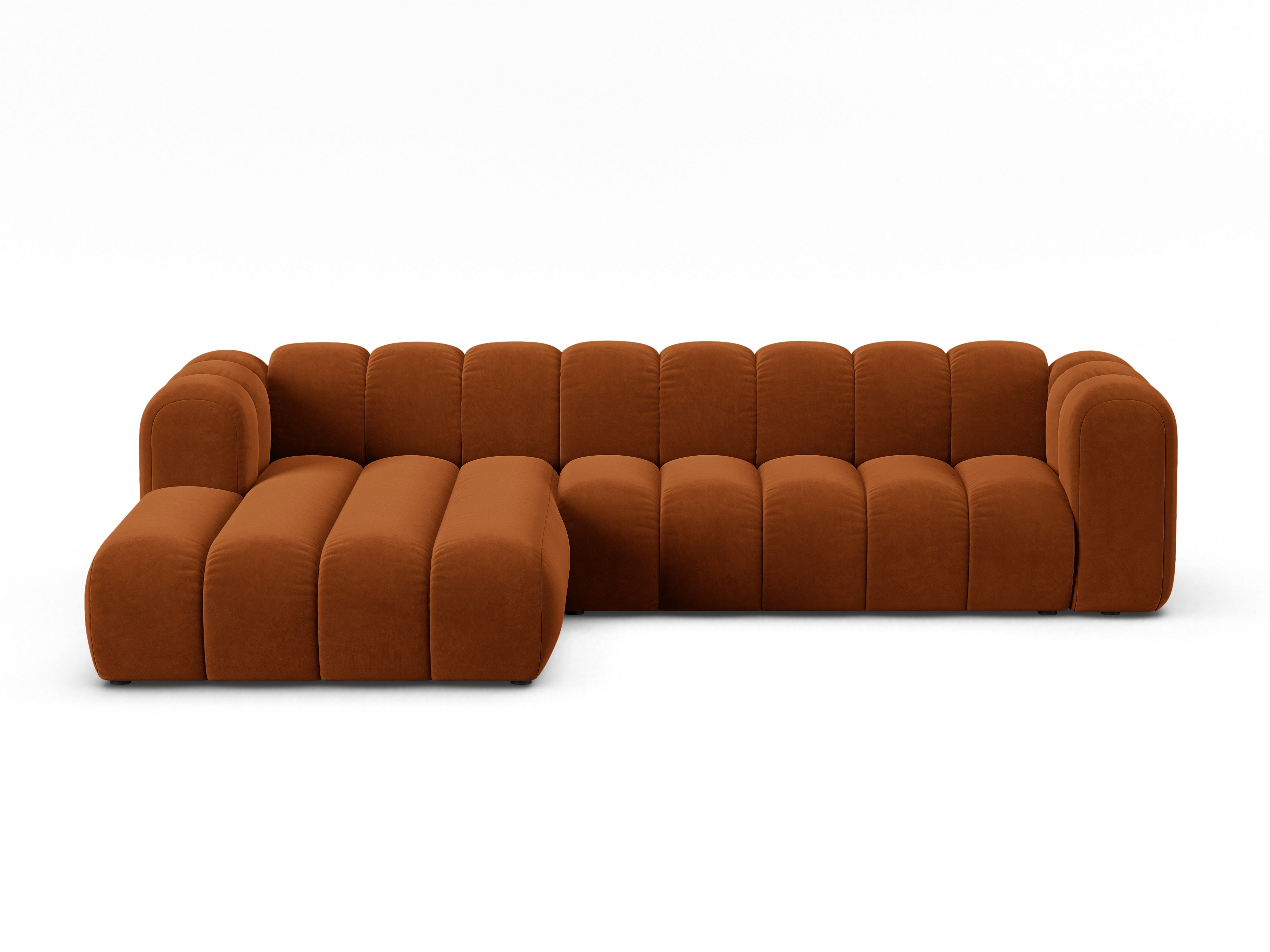 Samt-Ecksofa für 4 Personen links LUPINE ziegelrot