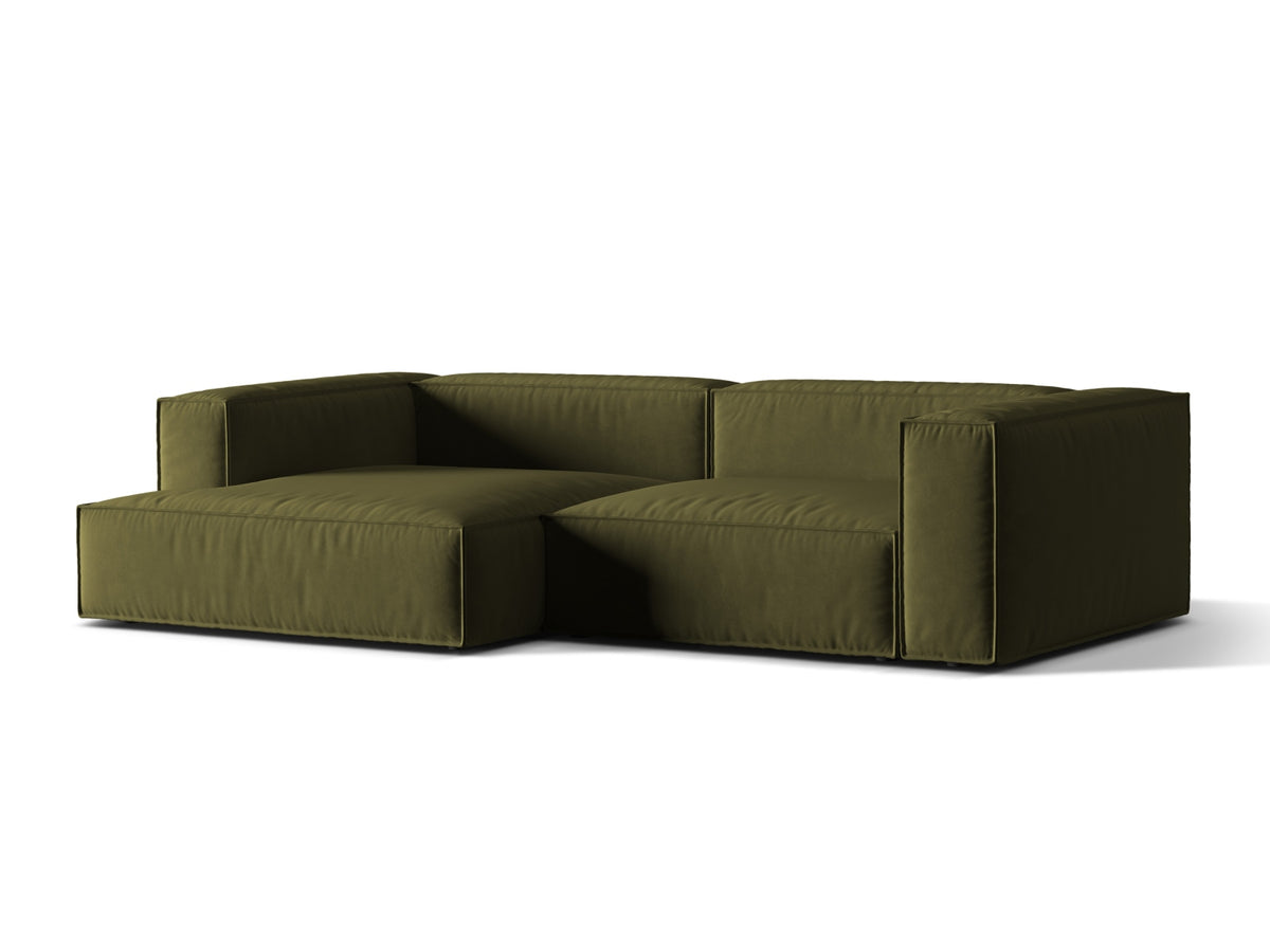 Narożnik aksamitny 4-osobowy lewostronny NURIA mchowy melanż – ujęcie boczne