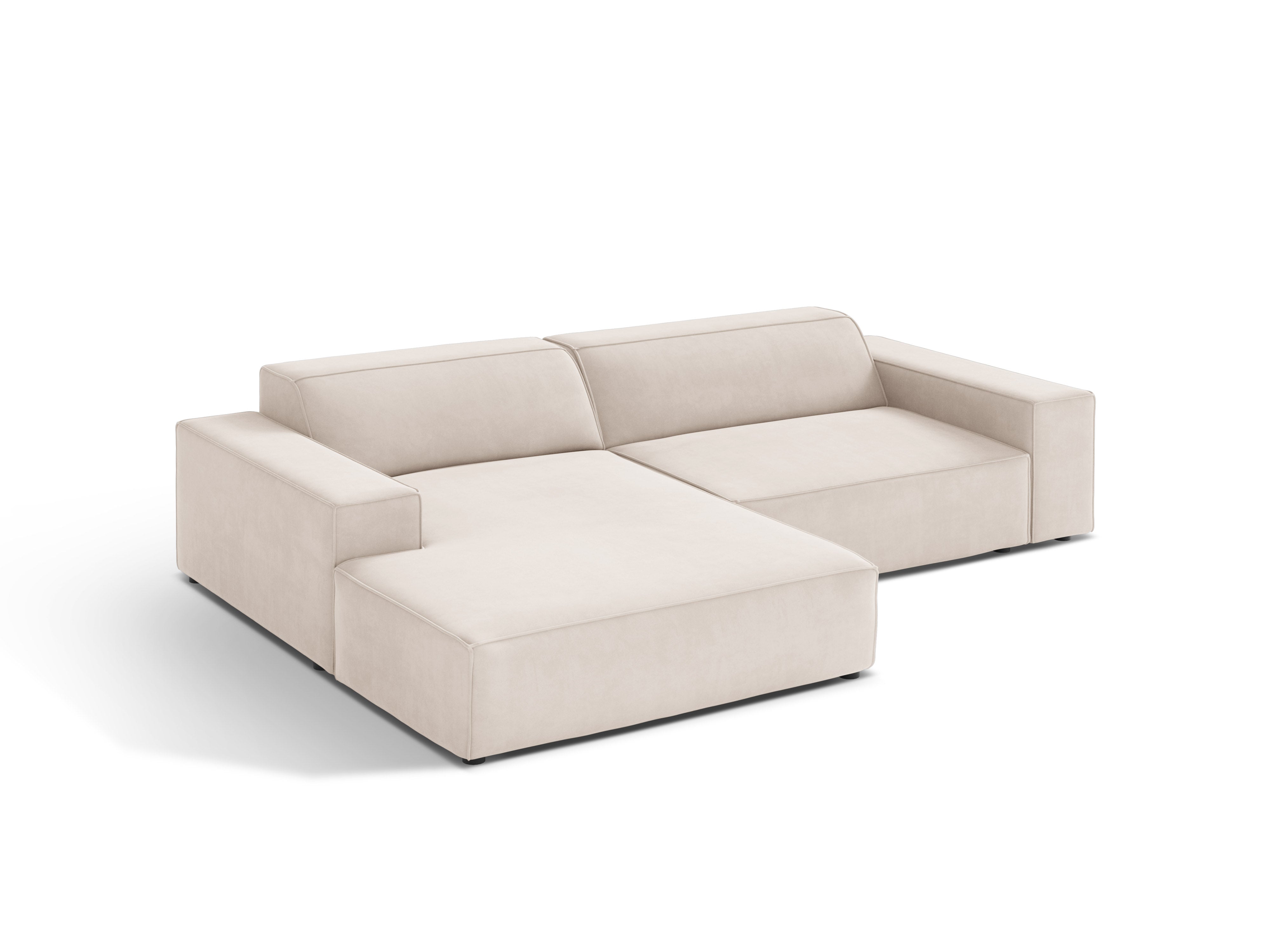 Linksseitige 3-Sitzer-Eckcouch JODIE in hellem Beige aus Samt