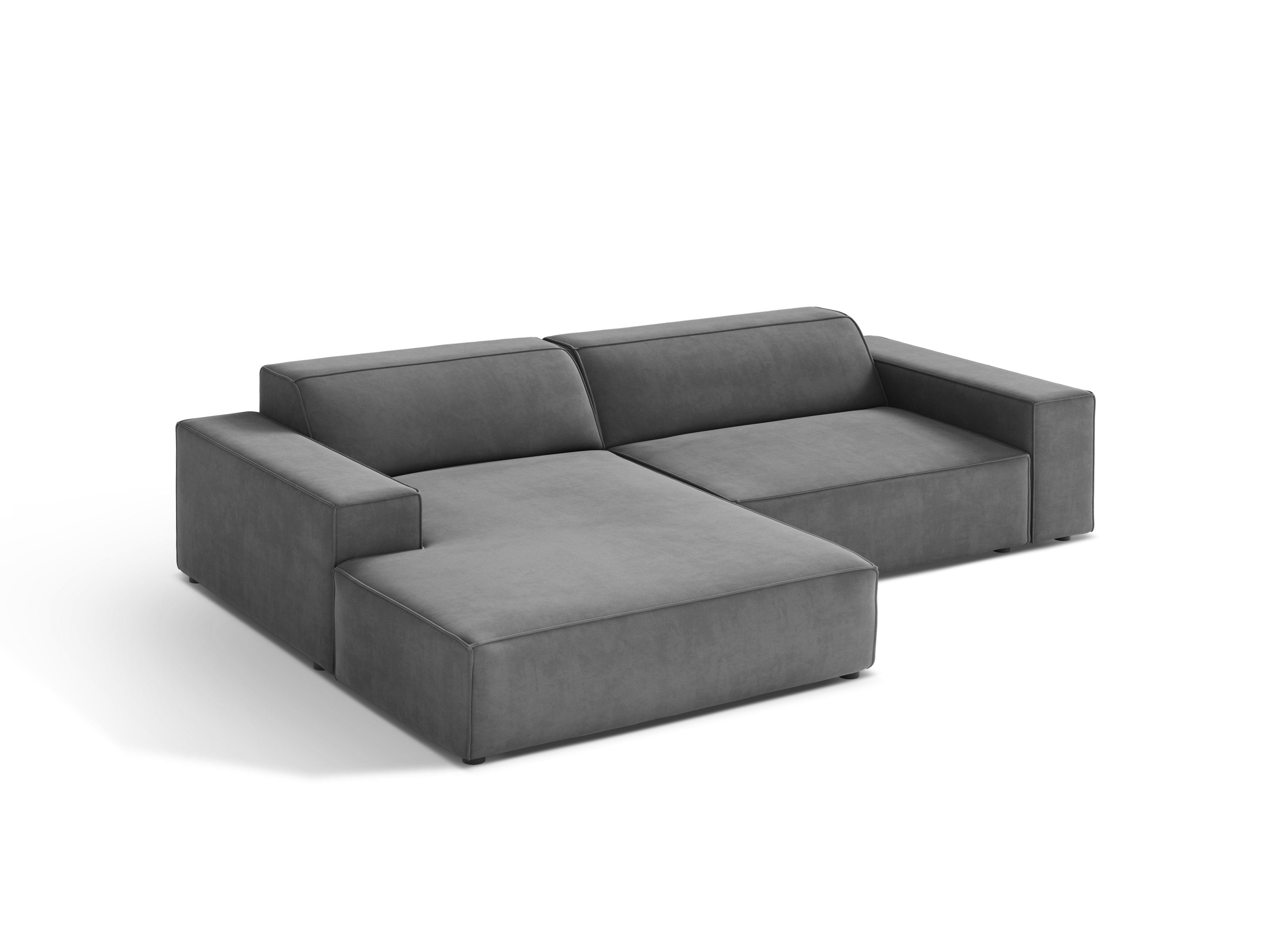 Dreisitzer-Ecksofa JODIE in dunkelgrauem Samt, linksseitig.