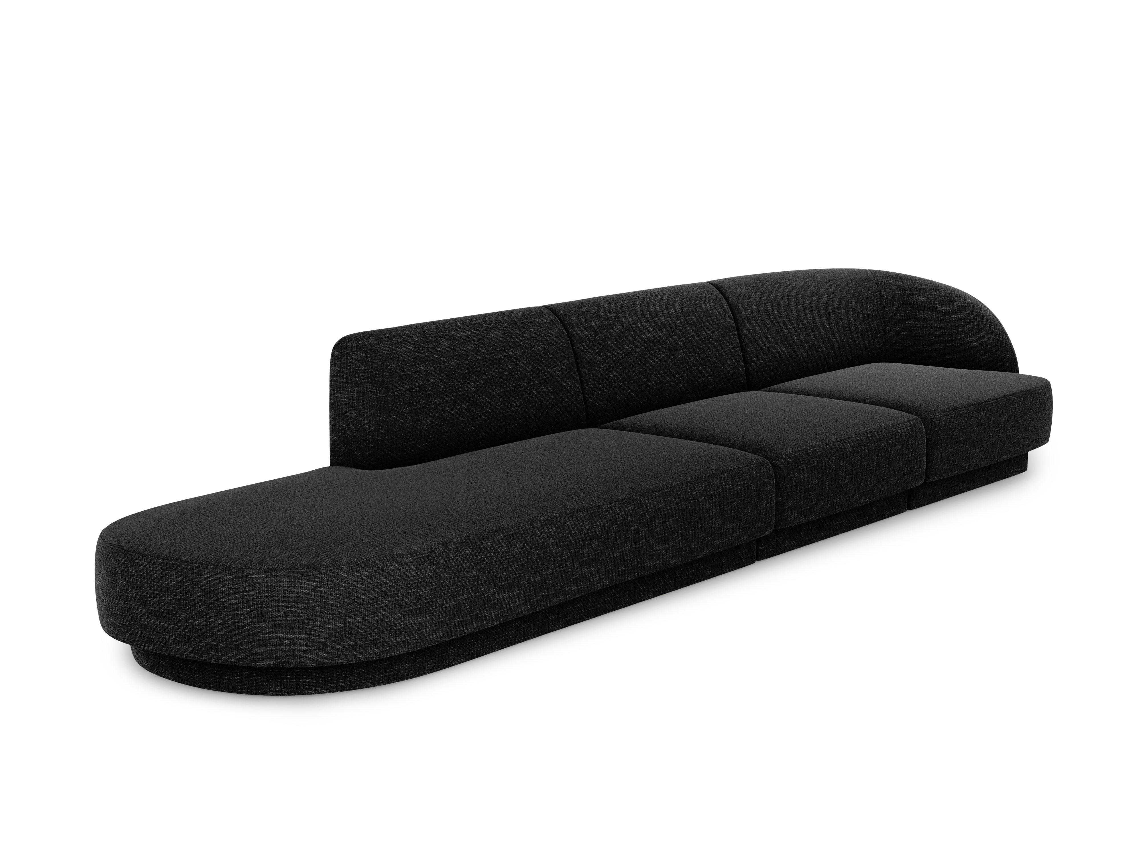Sofa lewostronna 4-osobowa w tkaninie szenilowej otwarta MILEY czarny Micadoni    Eye on Design