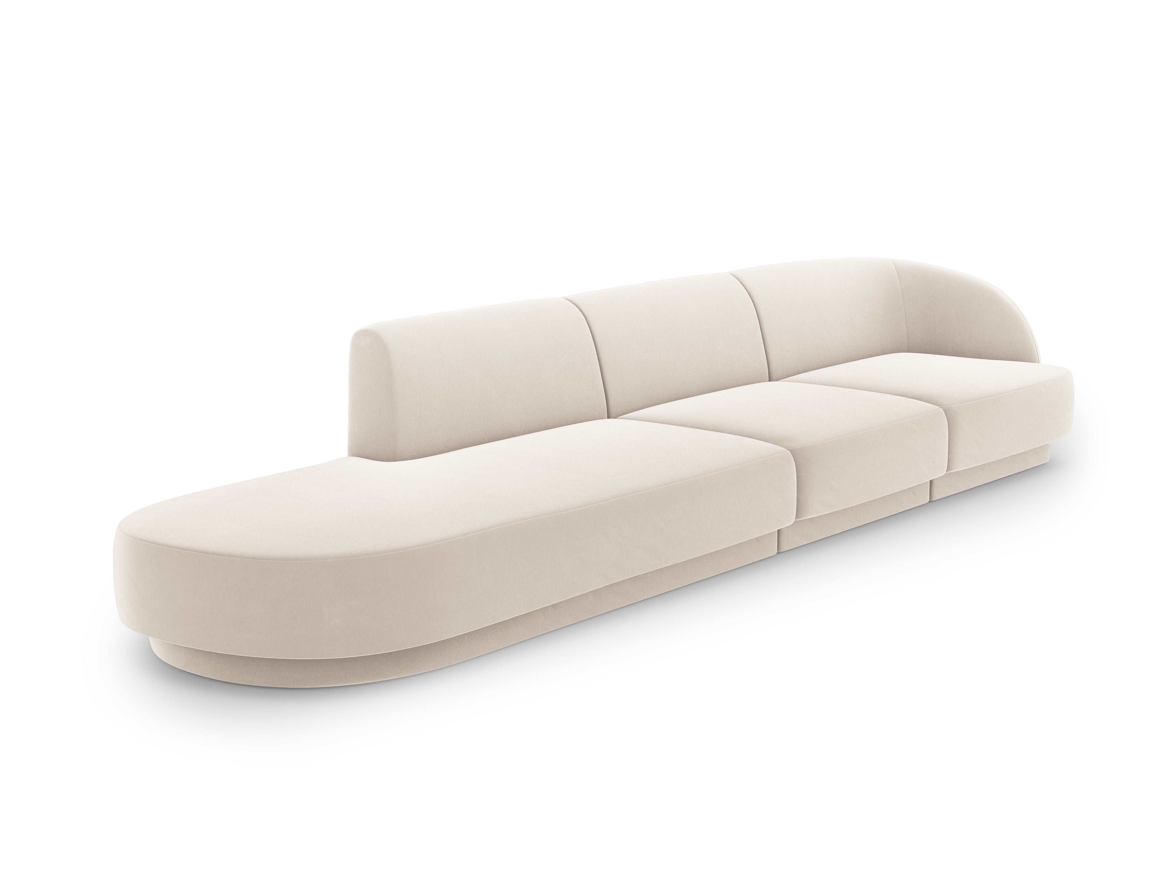 Sofa aksamitna lewostronna 4-osobowa otwarta MILEY beżowy Micadoni    Eye on Design