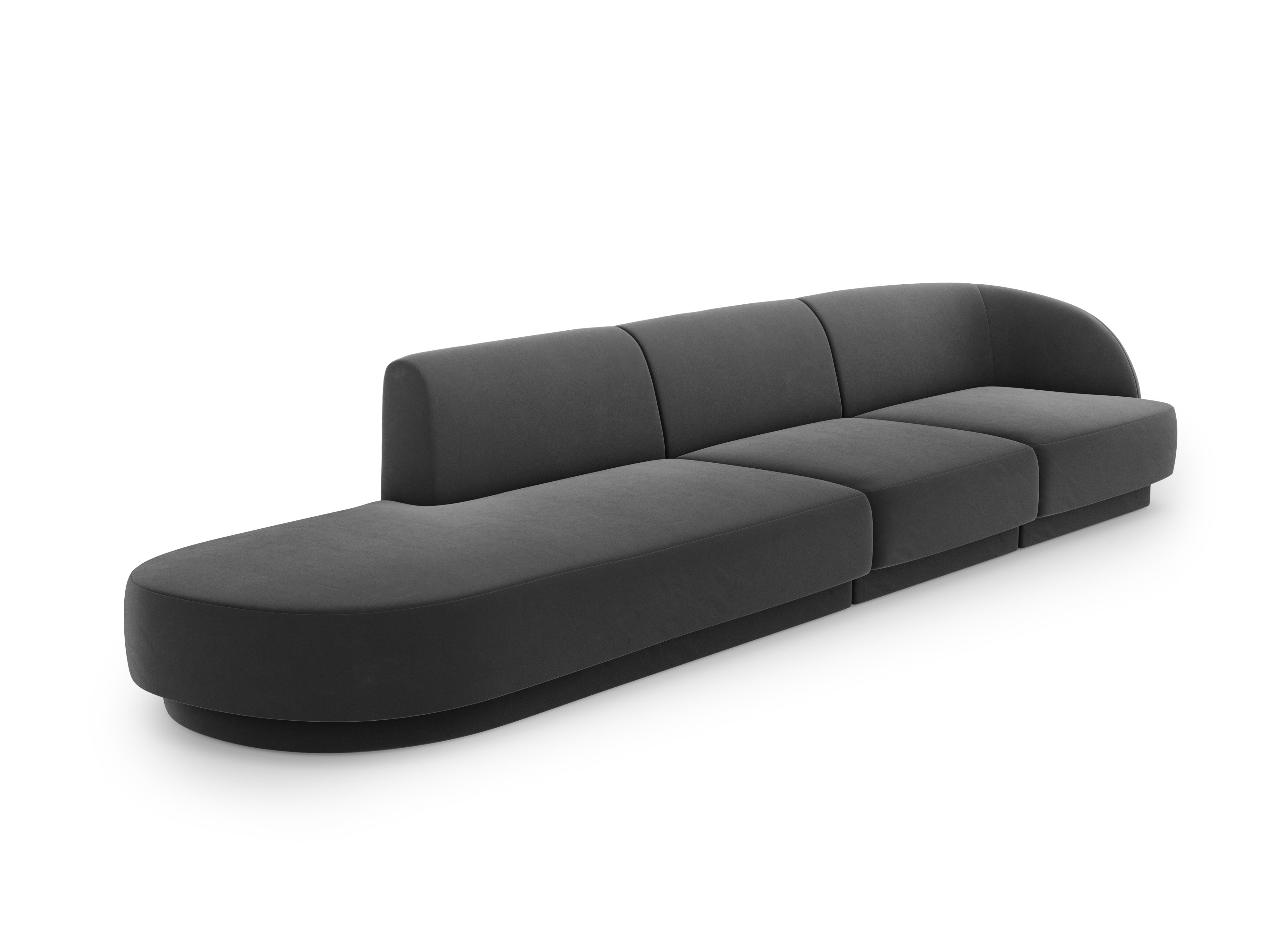 Sofa aksamitna lewostronna 4-osobowa otwarta MILEY ciemnoszary Micadoni    Eye on Design