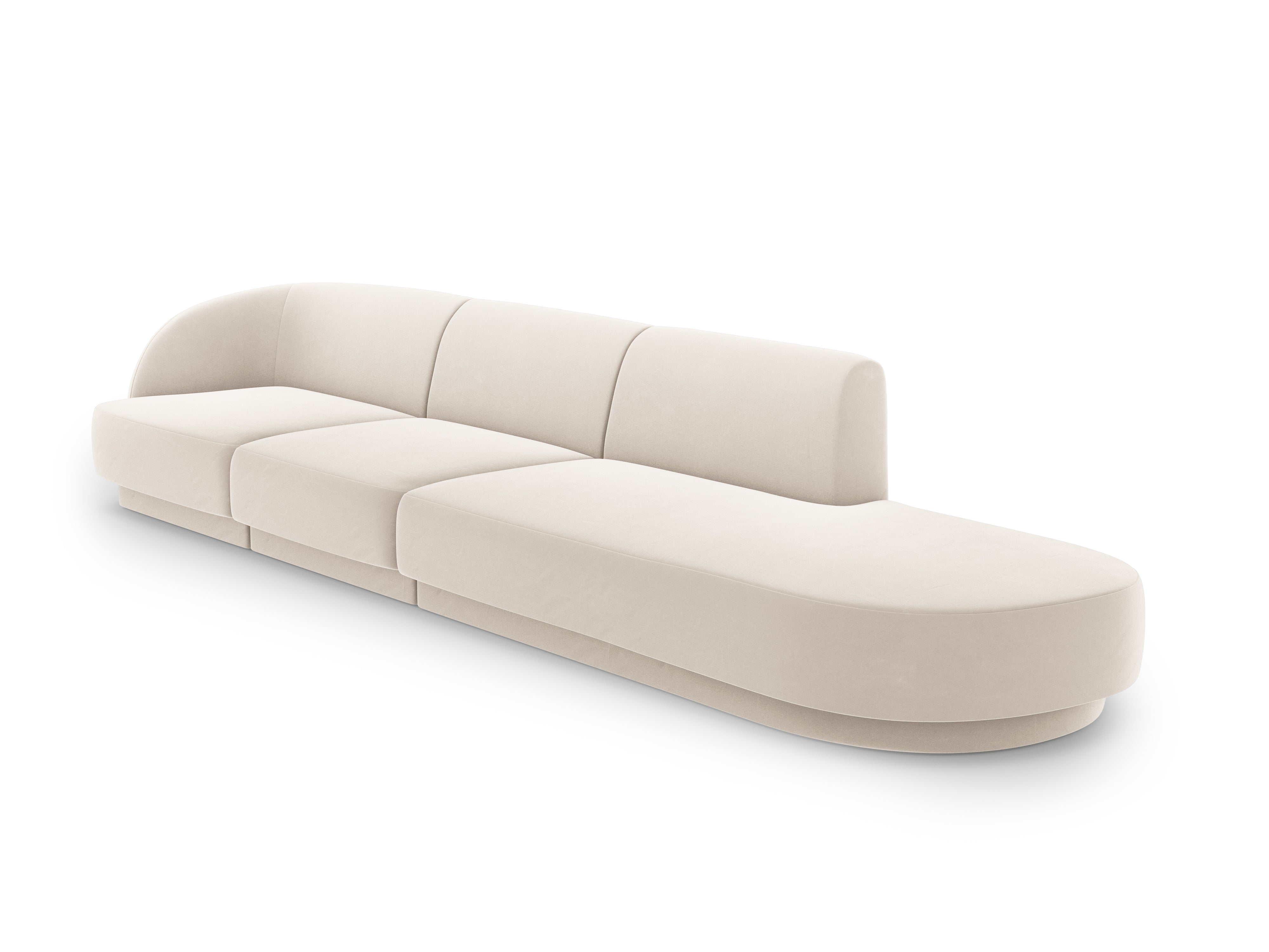 Sofa aksamitna prawostronna 4-osobowa otwarta MILEY beżowy Micadoni    Eye on Design