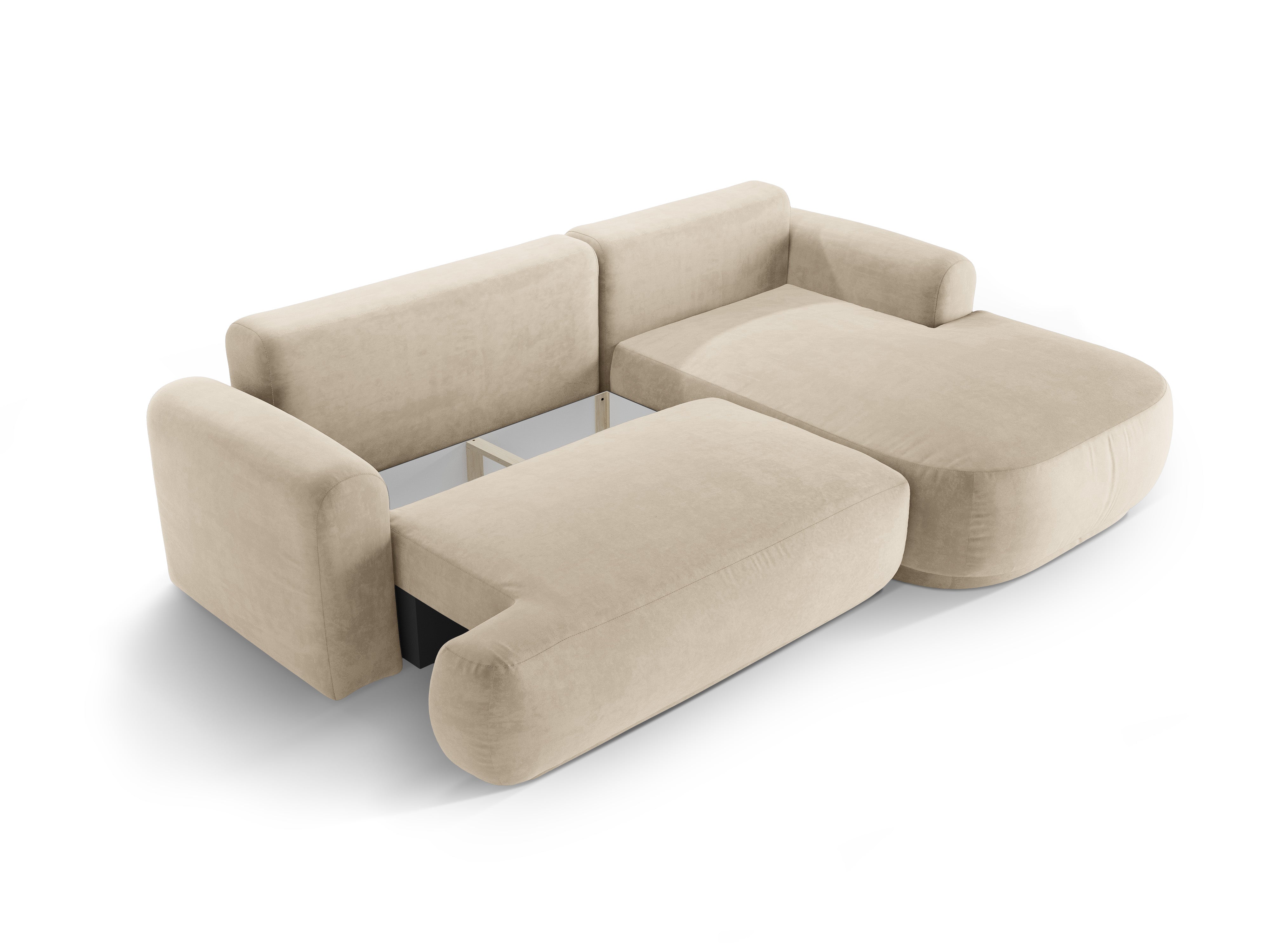 Right -sided velvet corner with sleeping function Ella light beige