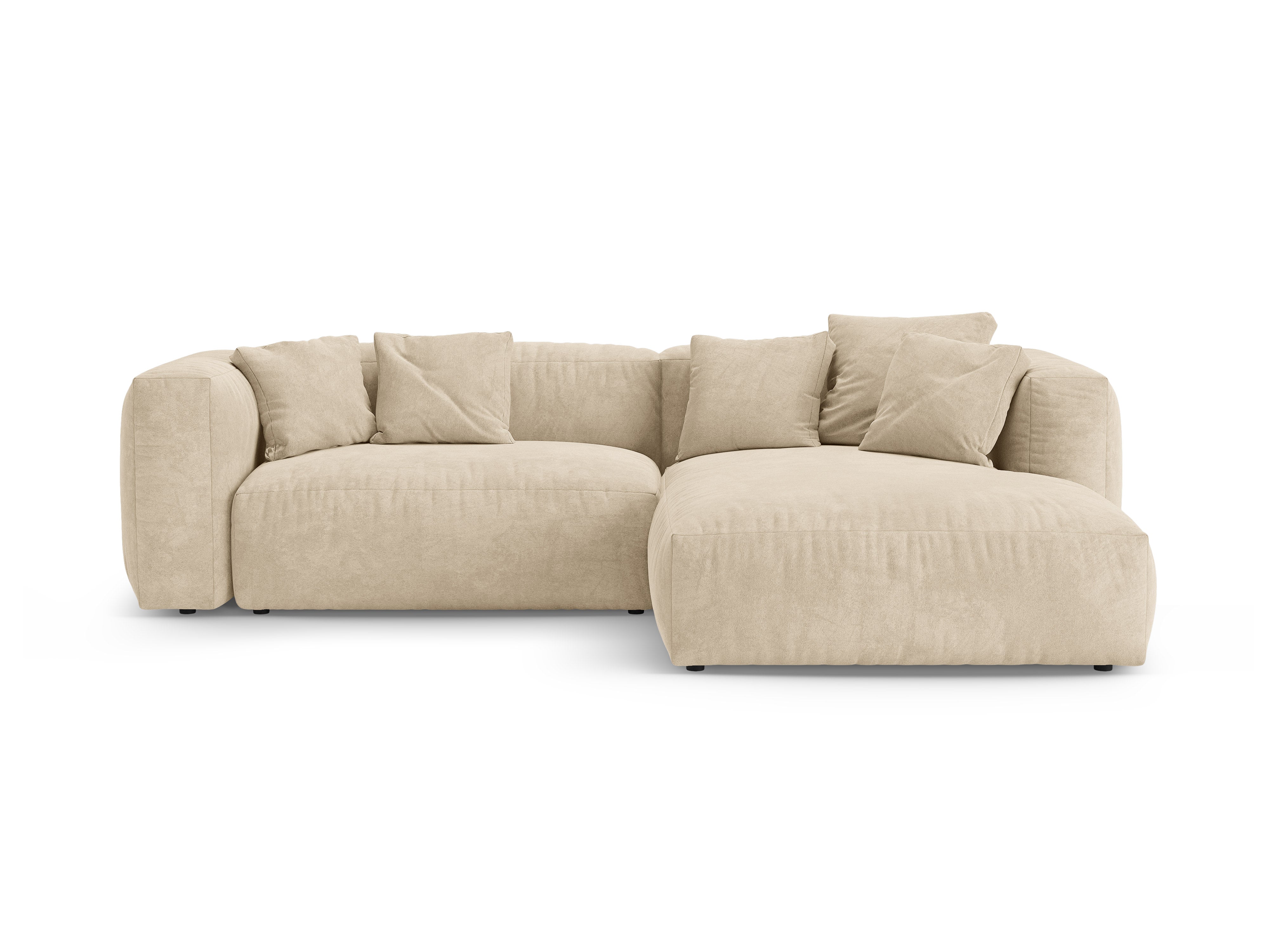 Right-facing velvet corner sofa with sleeping function MARTINA light beige