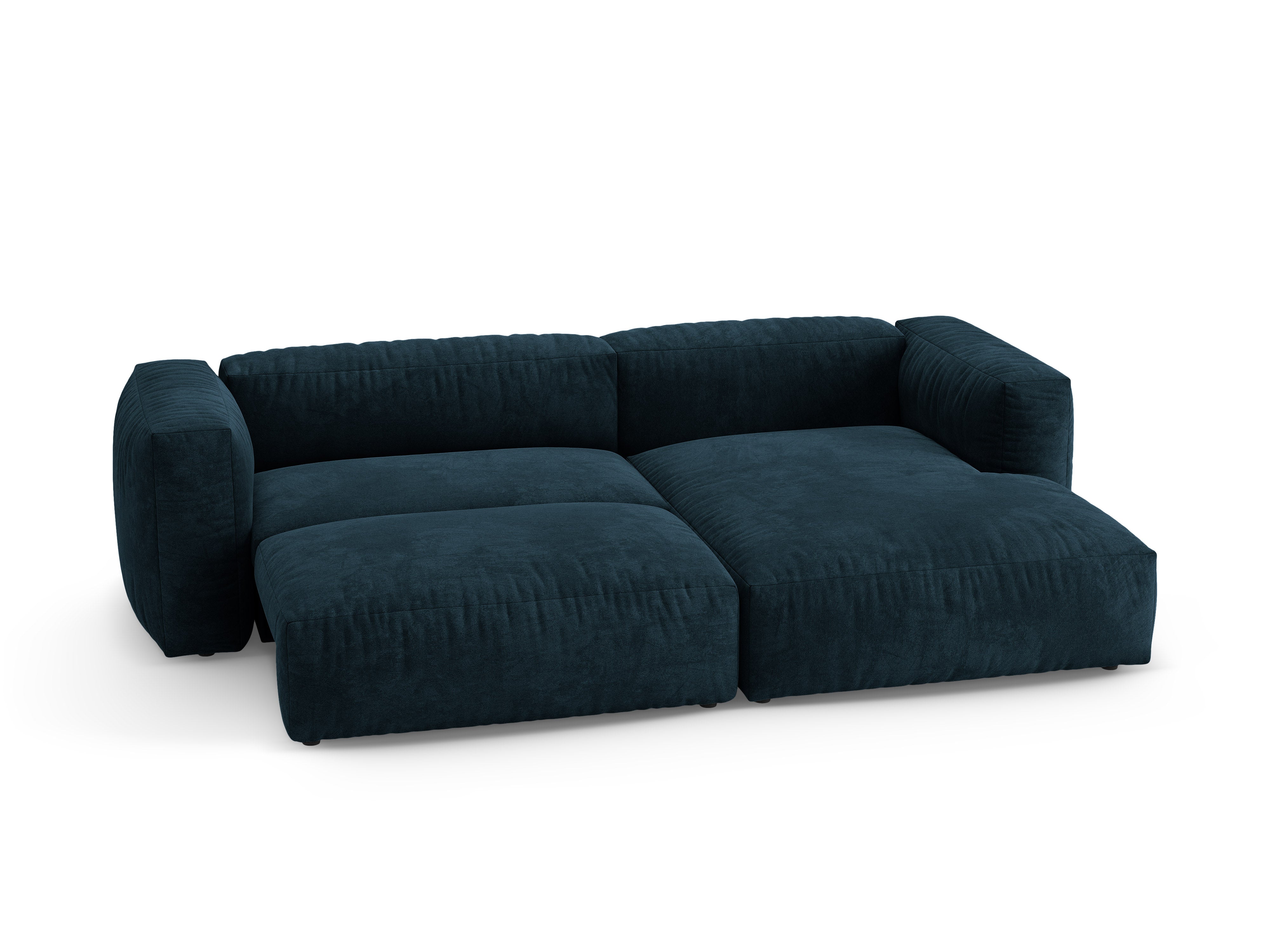 Samt-Ecksofa rechts mit Schlaffunktion MARTINA tiefes Petrol