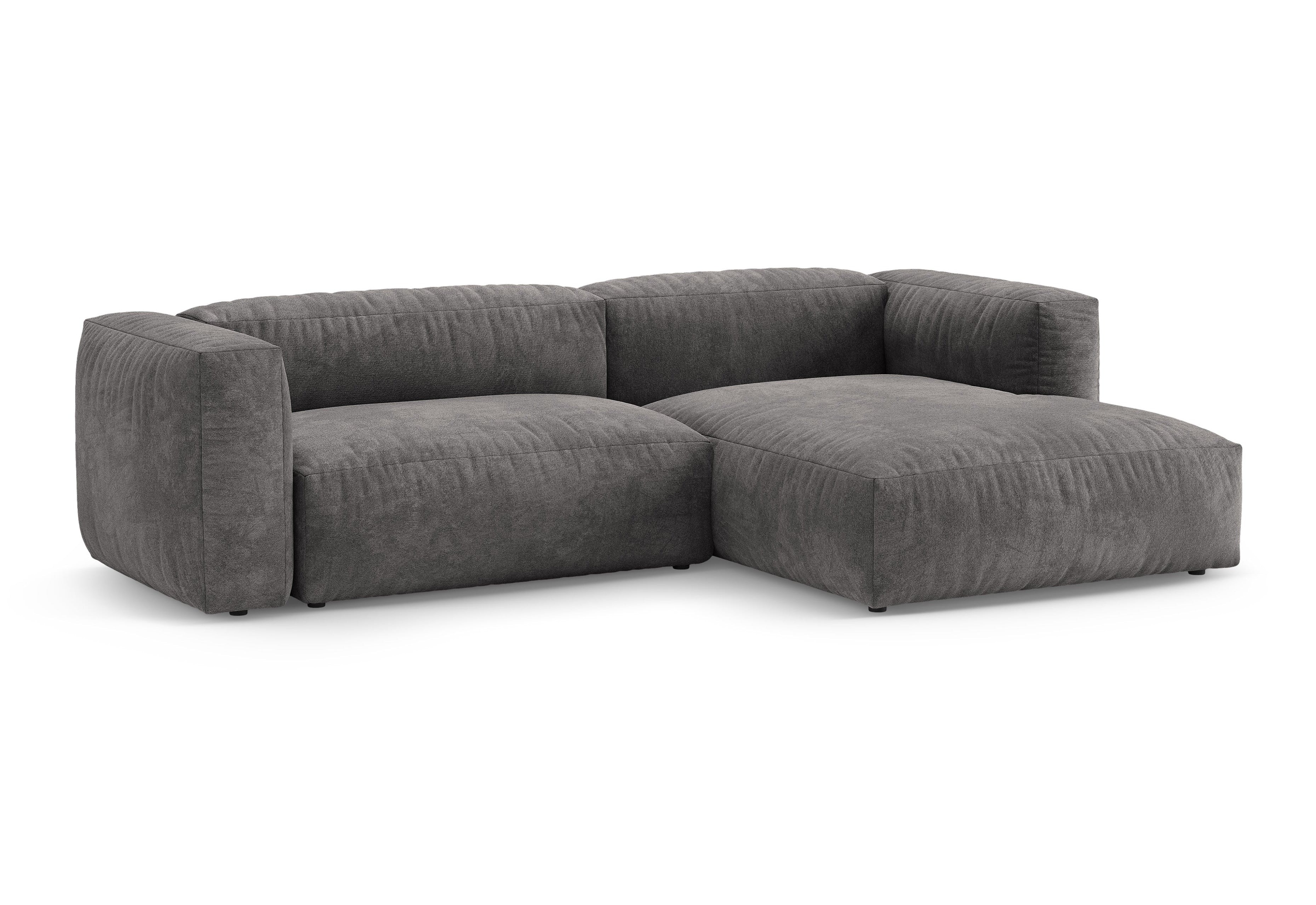 Samt-Ecksofa rechts mit Schlaffunktion MARTINA grau [Ewelina]