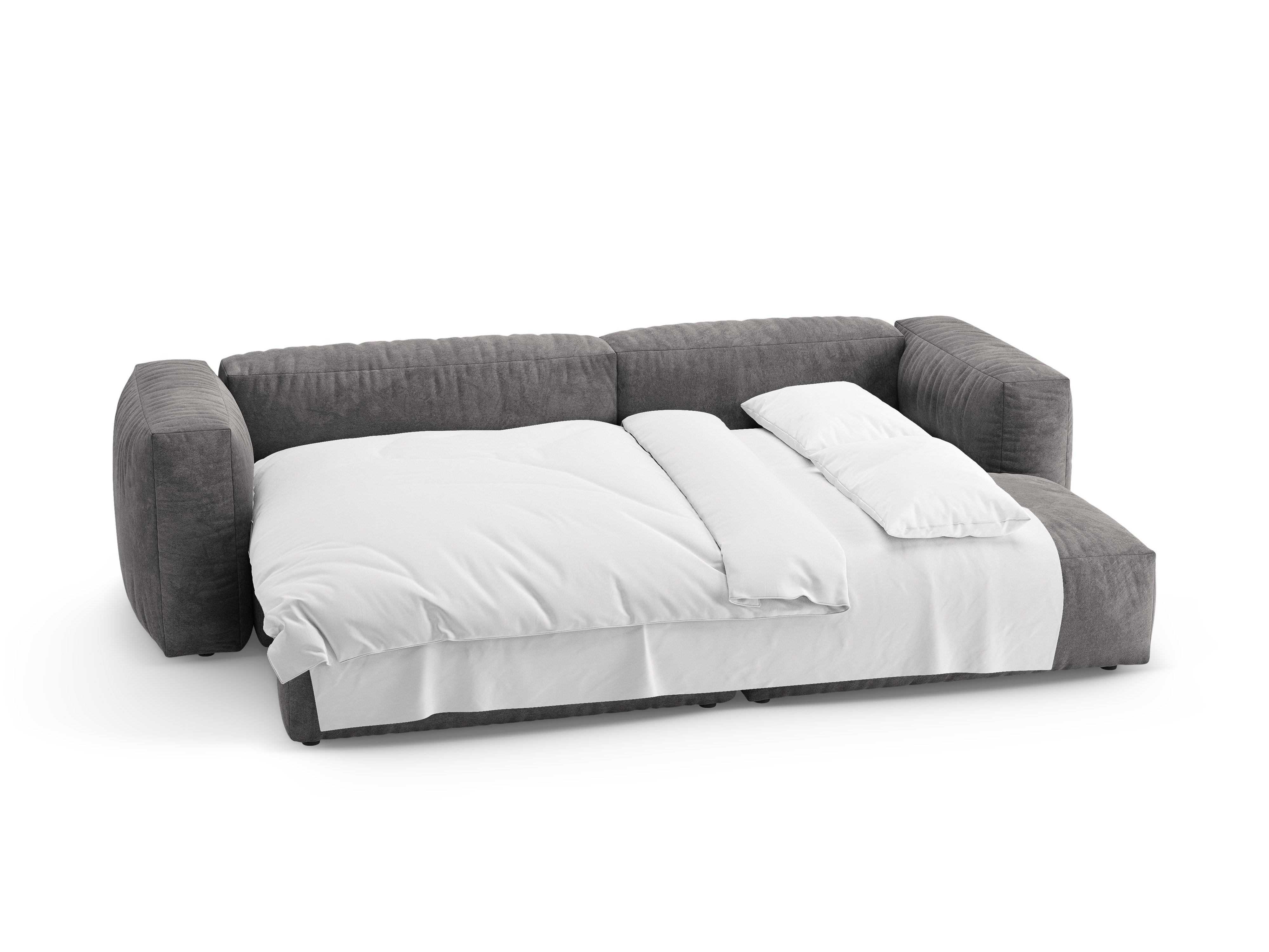 Samt-Ecksofa rechts mit Schlaffunktion MARTINA grau [Ewelina]