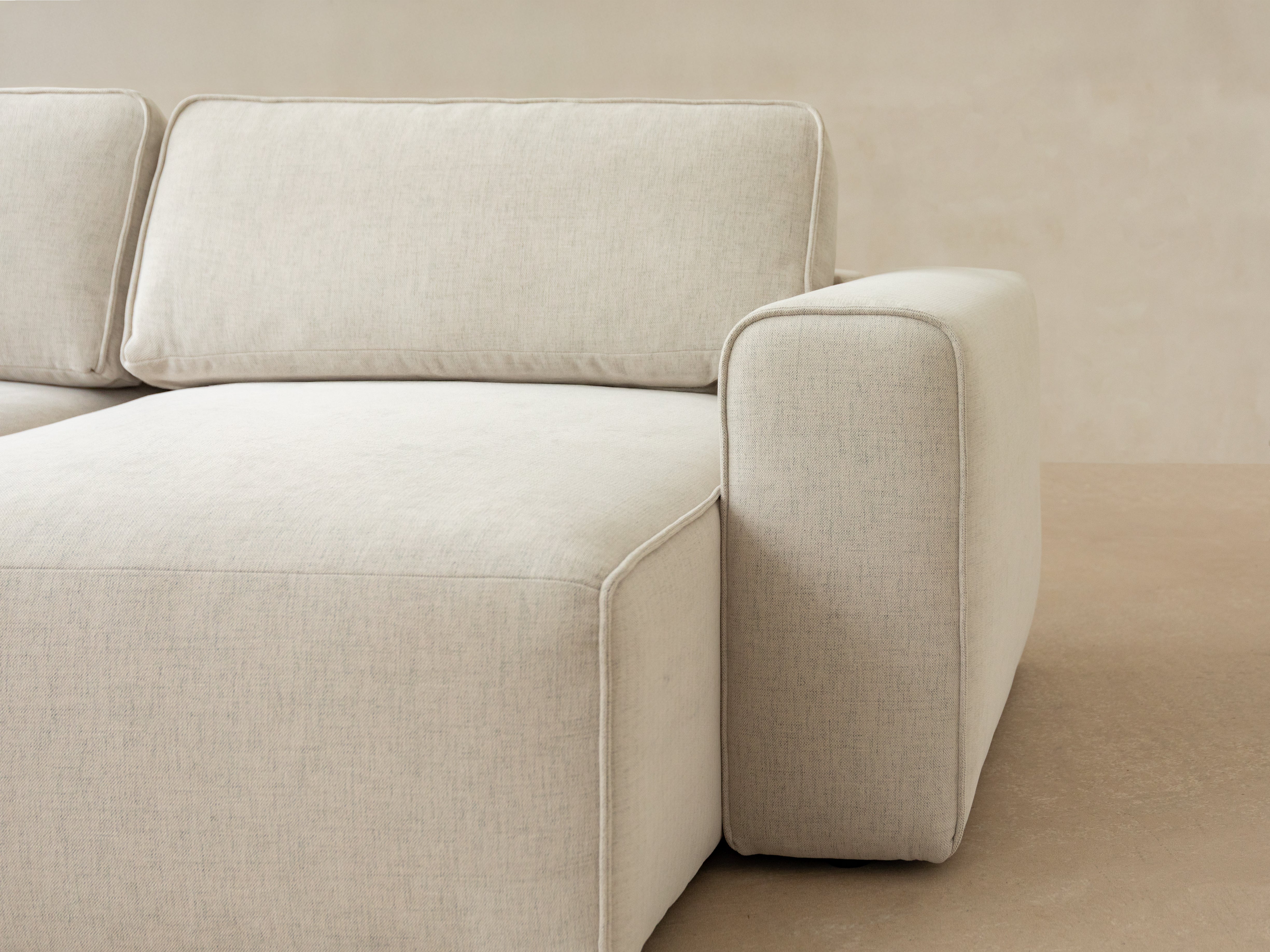 Left-facing velvet corner sofa for 3 people with sleeping function VICTOR beige