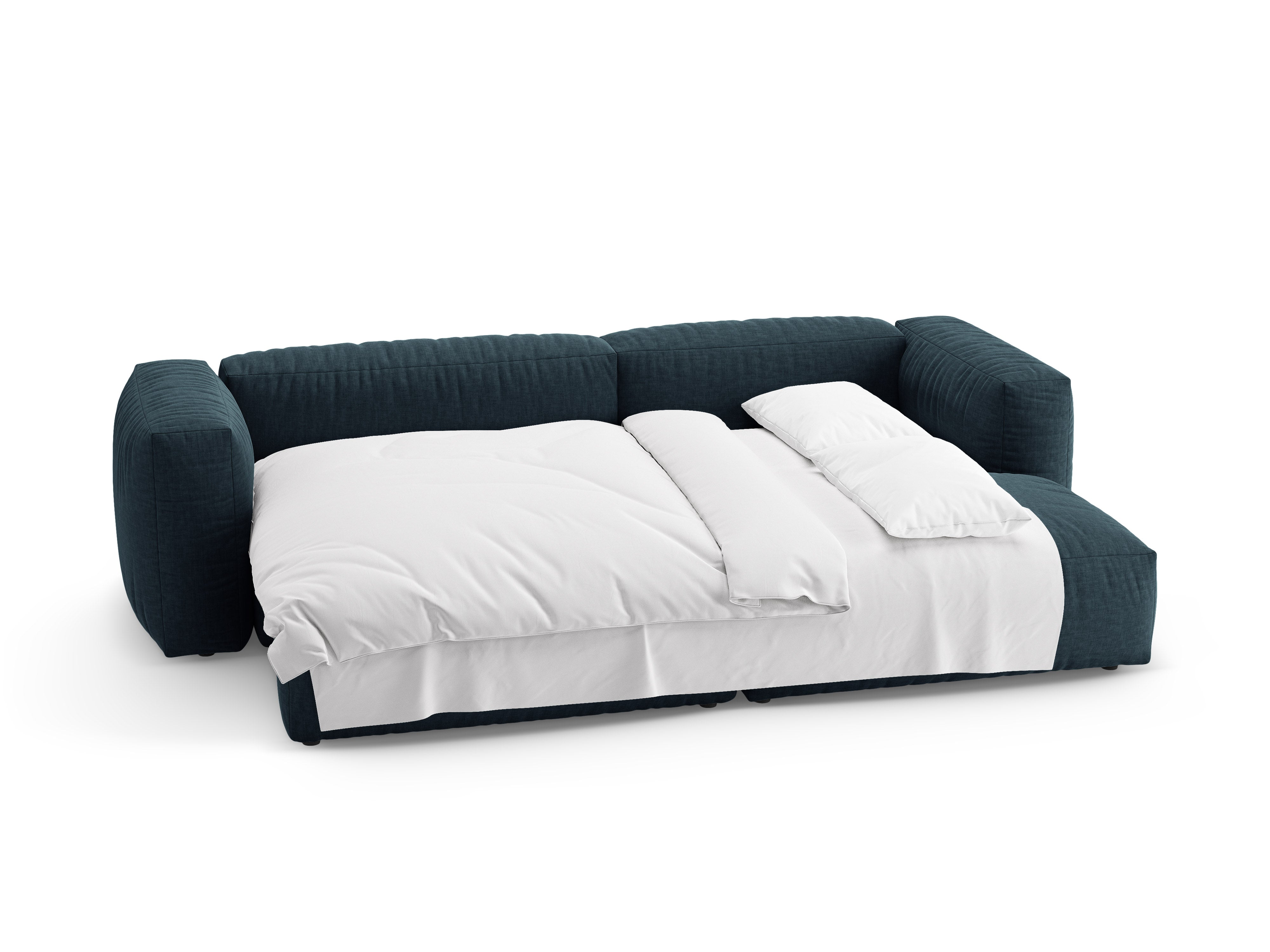 Right-facing corner sofa bed MARTINA in denim blue