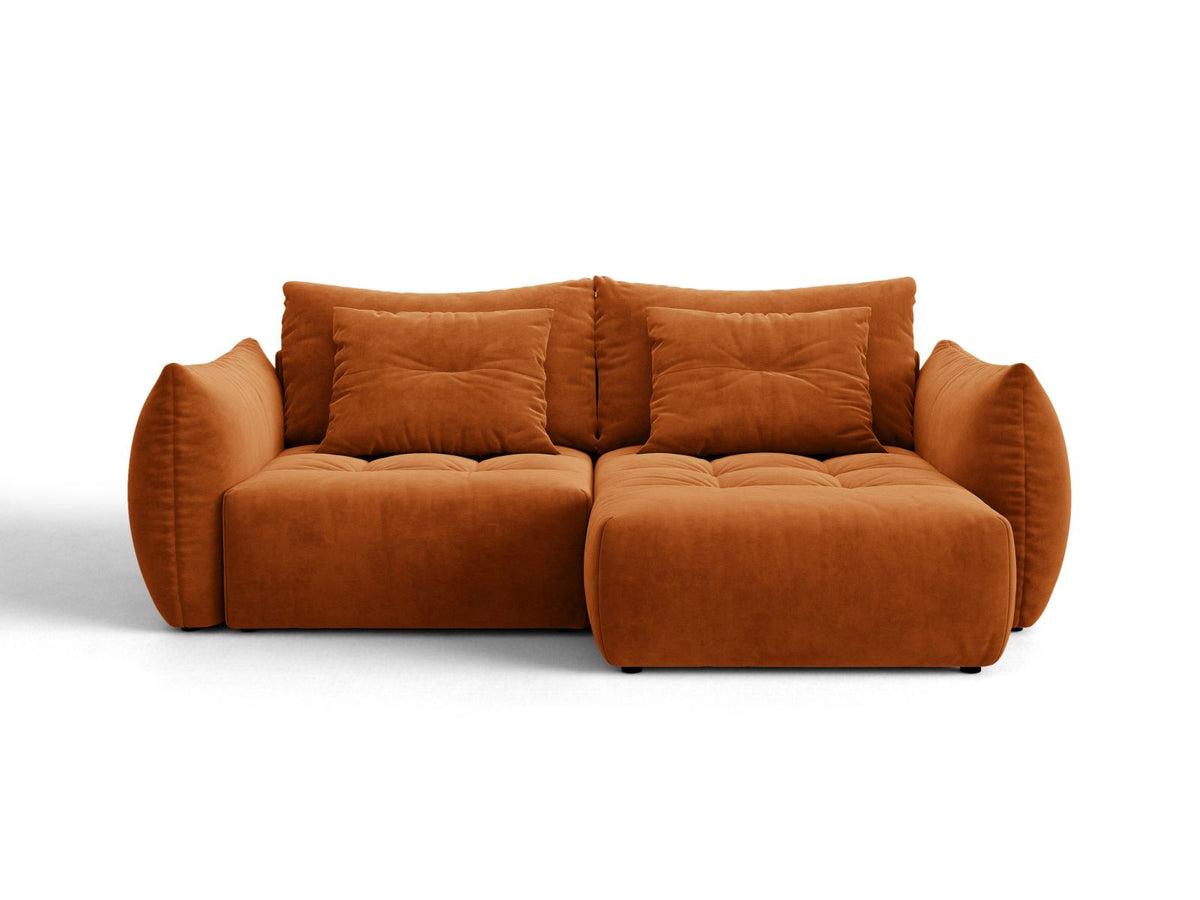 Narożnik aksamitny prawostronny z funkcją spania BLOOM terracotta – Micadoni