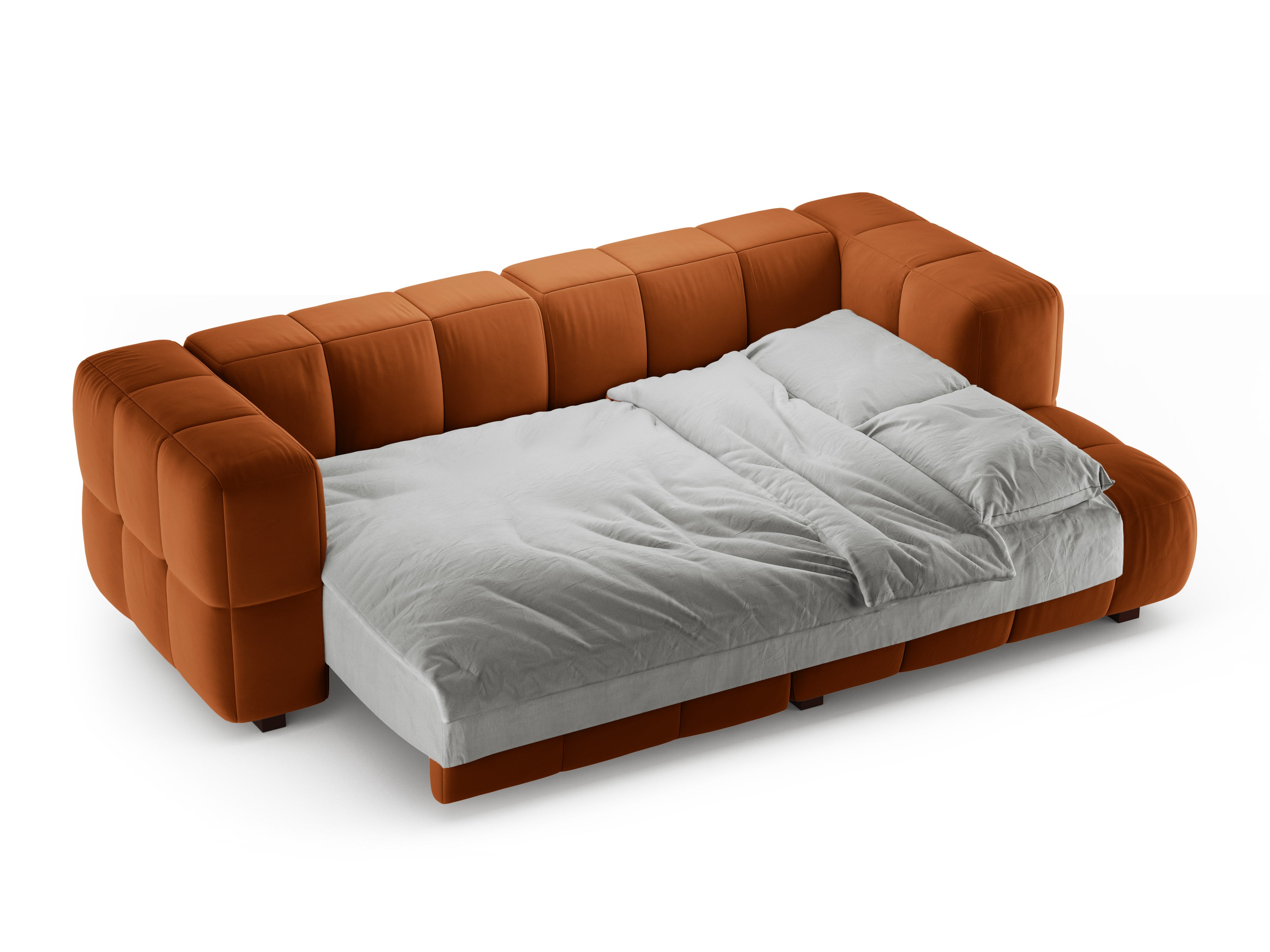 Samt-Ecksofa rechts mit Schlaffunktion PUMA terrakotta