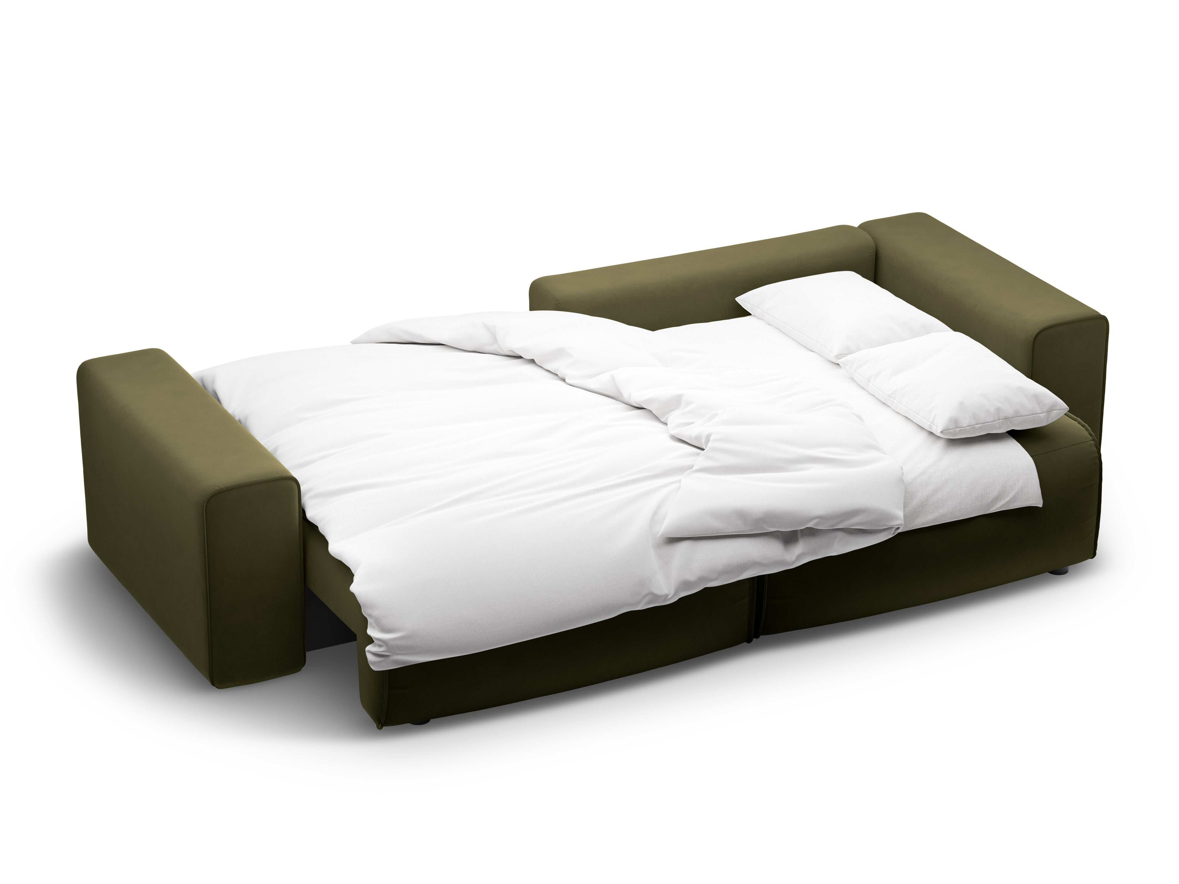 Right-facing velvet corner sofa for 3 people with sleeping function VICTOR green