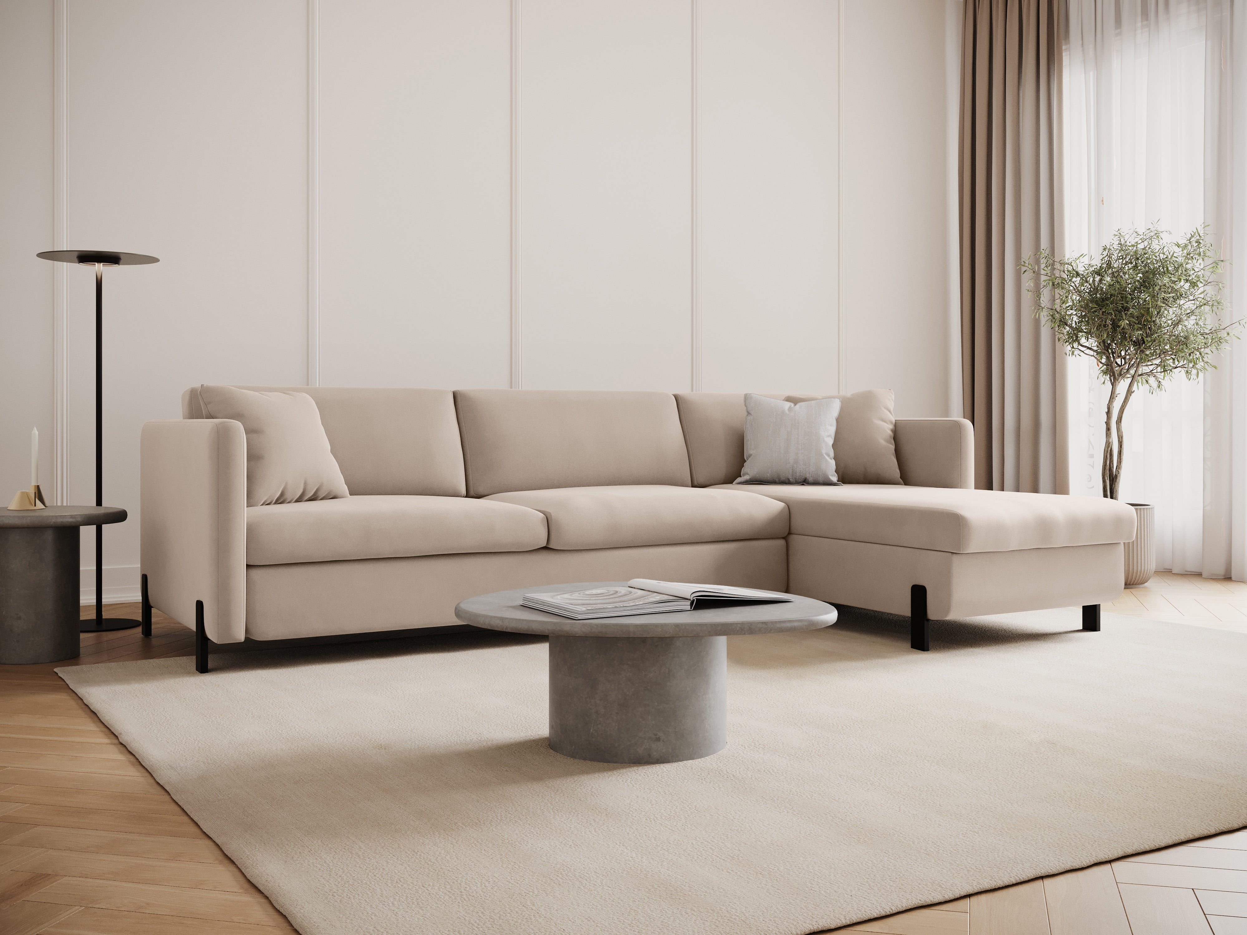 Samtrechter Ecksofa mit Bettfunktion, "Gloria", 4 Sitze, Beige, 260x170x80
In Europa gemacht