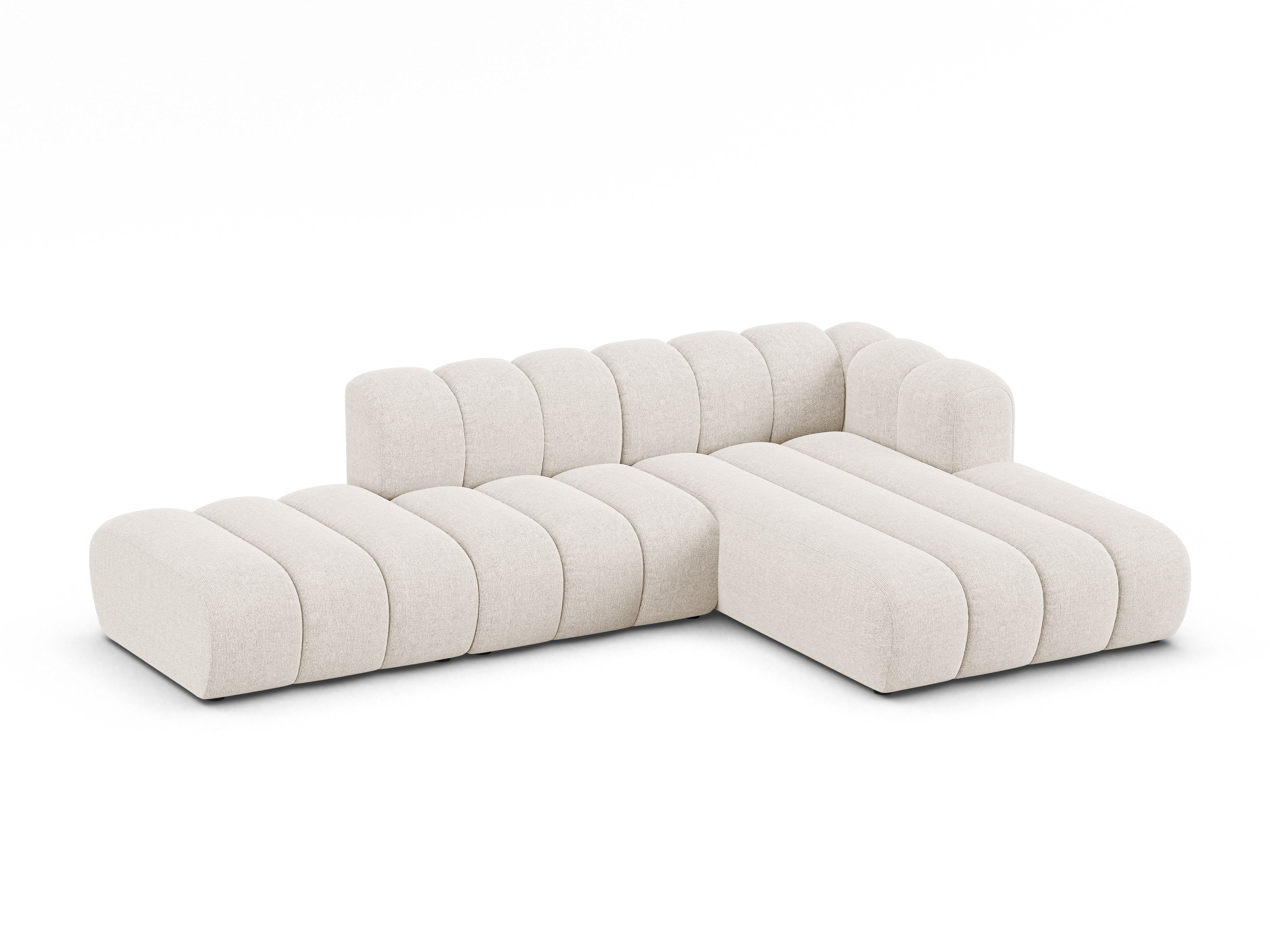 Fünfsitzige rechteckige Eckcouch LUPINE in hellem beige Chenille