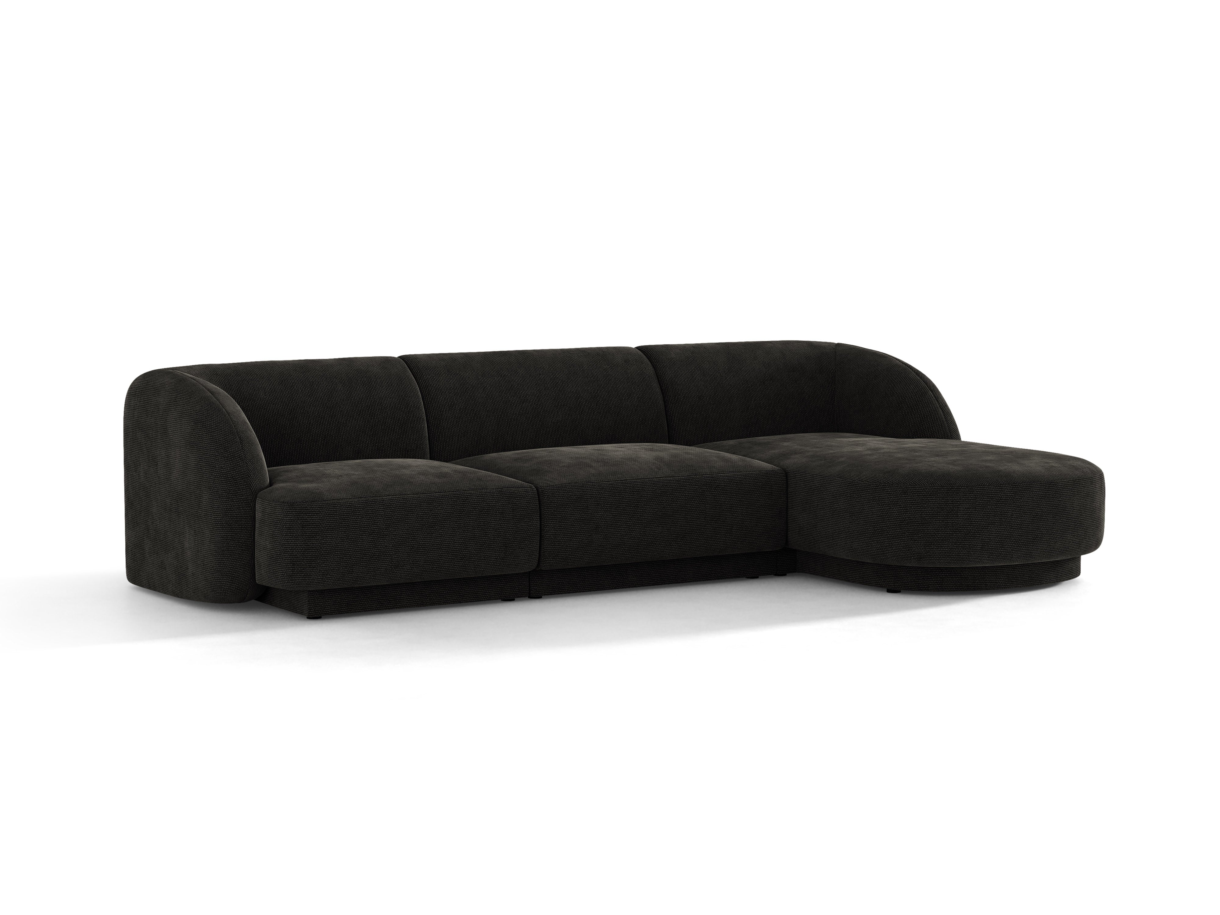 4-sitziges, rechtsseitiges Ecksofa MILEY aus schwarzem Chenille